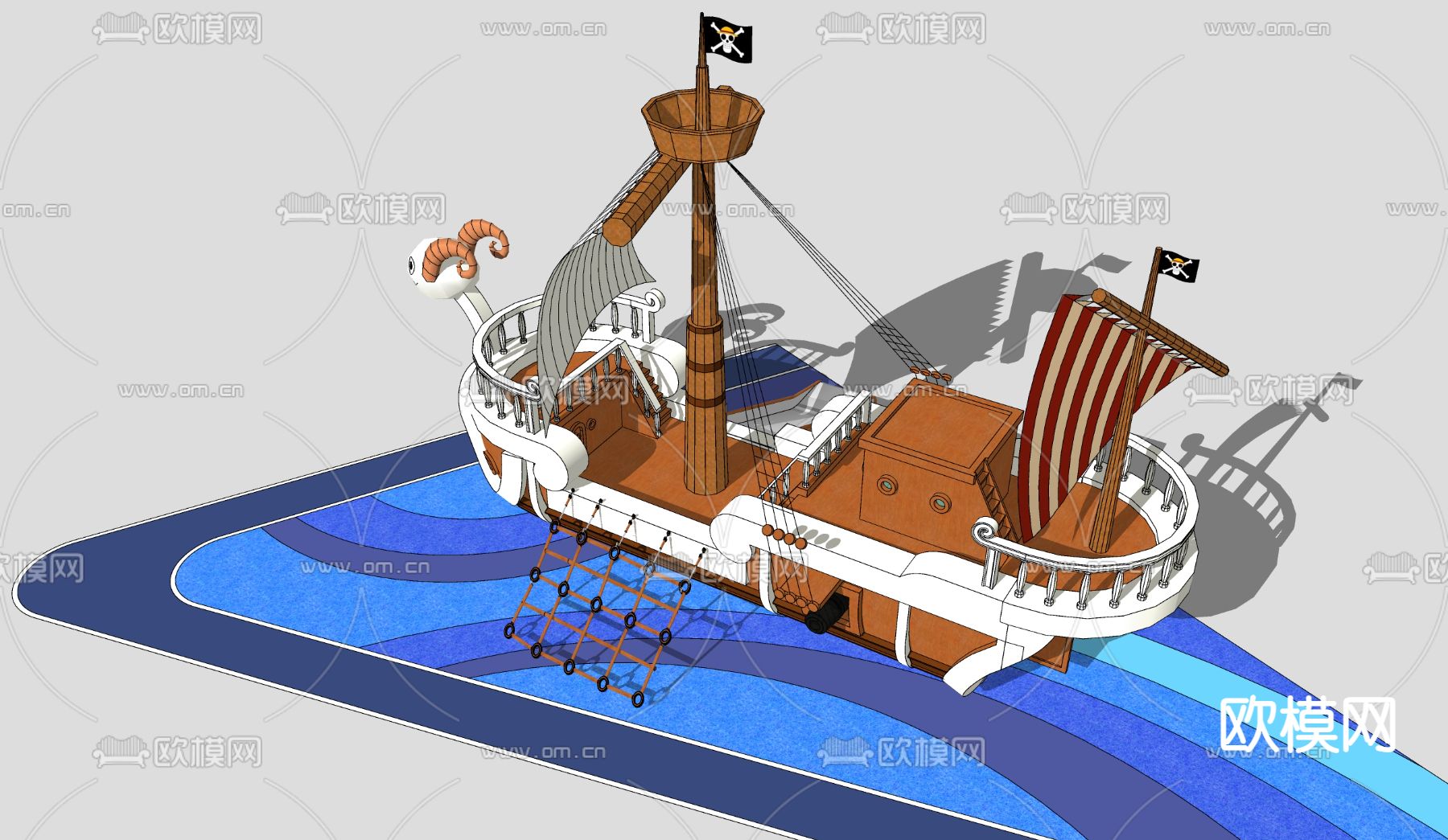 现代海盗船儿童滑梯su模型下载（渲染图3）