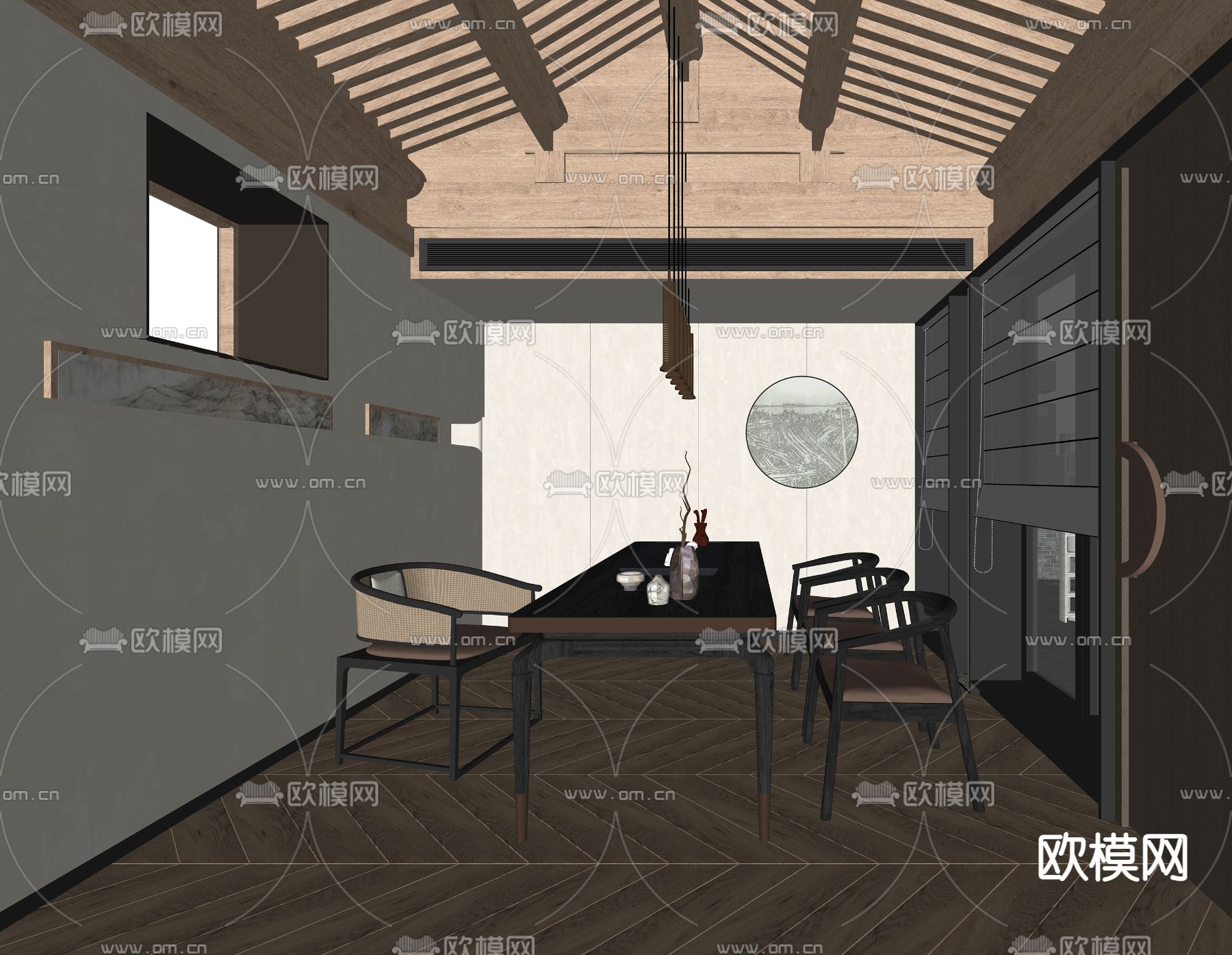 新中式茶室su模型