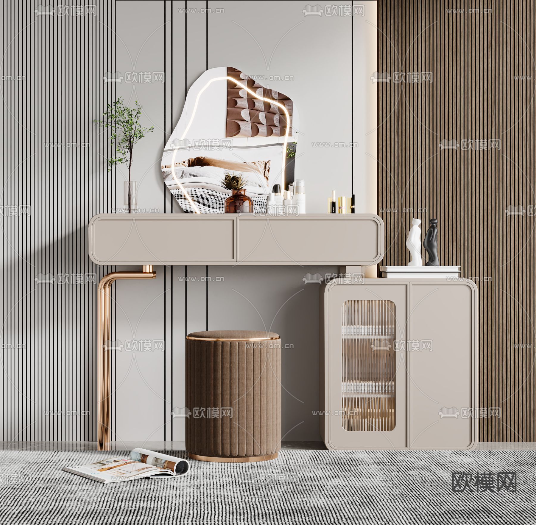 现代轻奢梳妆台3d模型下载