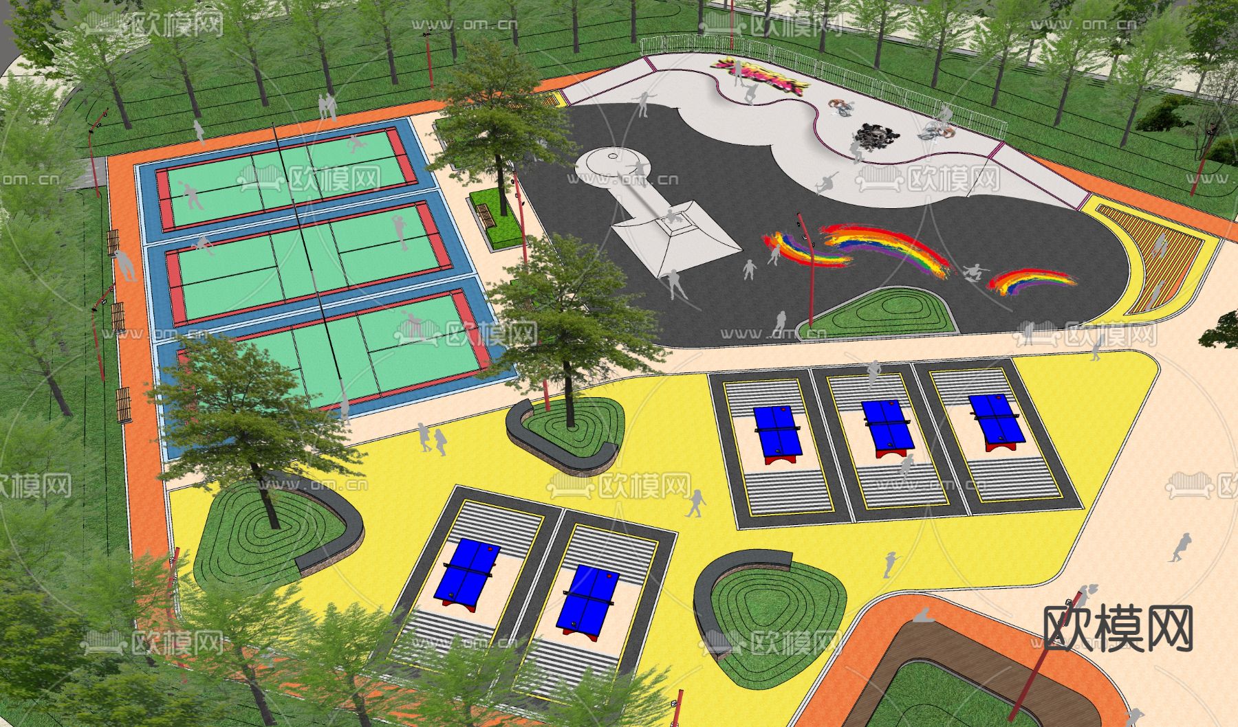 现代滑板公园游乐园su模型下载（渲染图3）