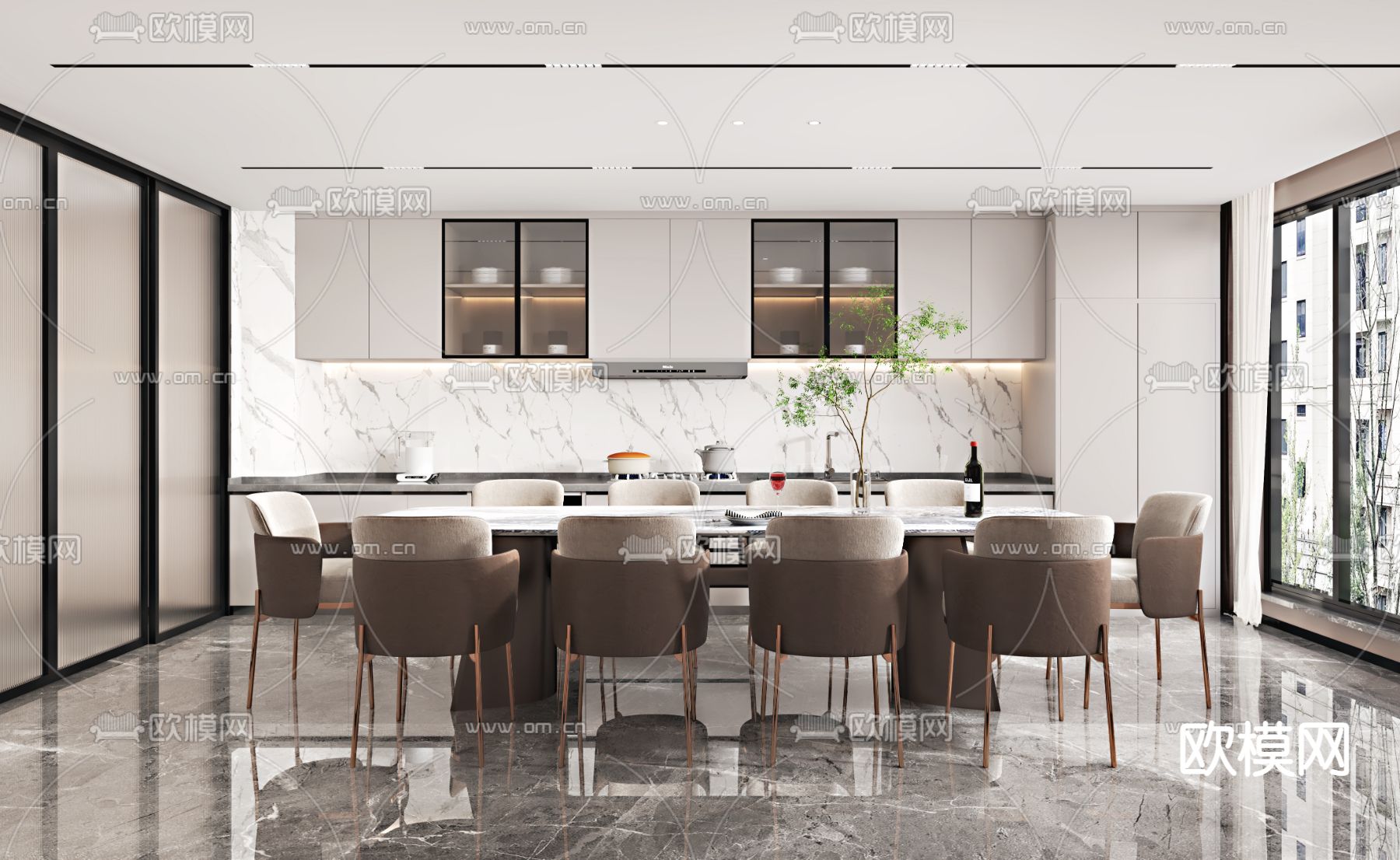 现代轻奢餐厅3d模型下载（渲染图1）