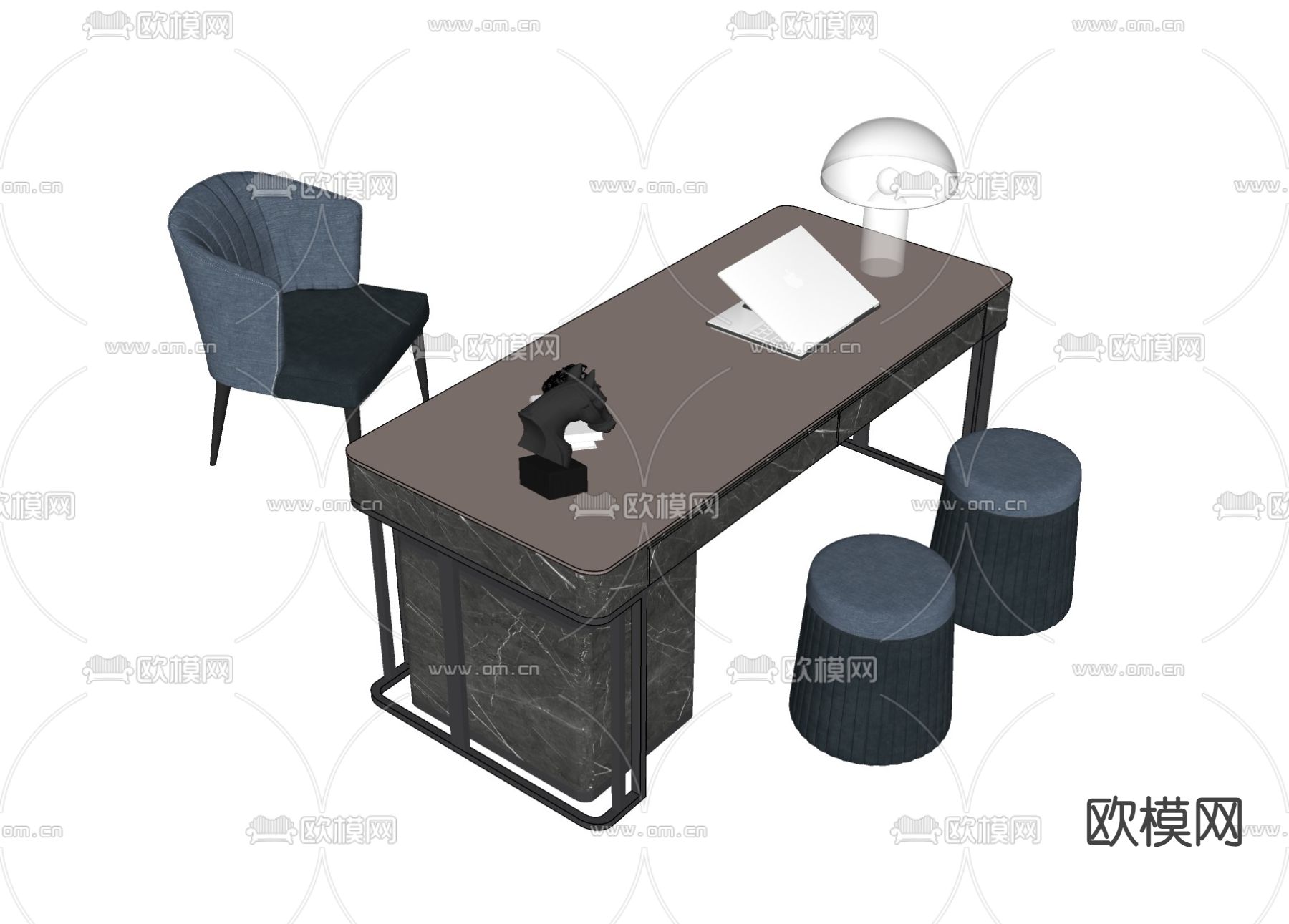 北欧班台办公桌椅su模型下载（渲染图2）