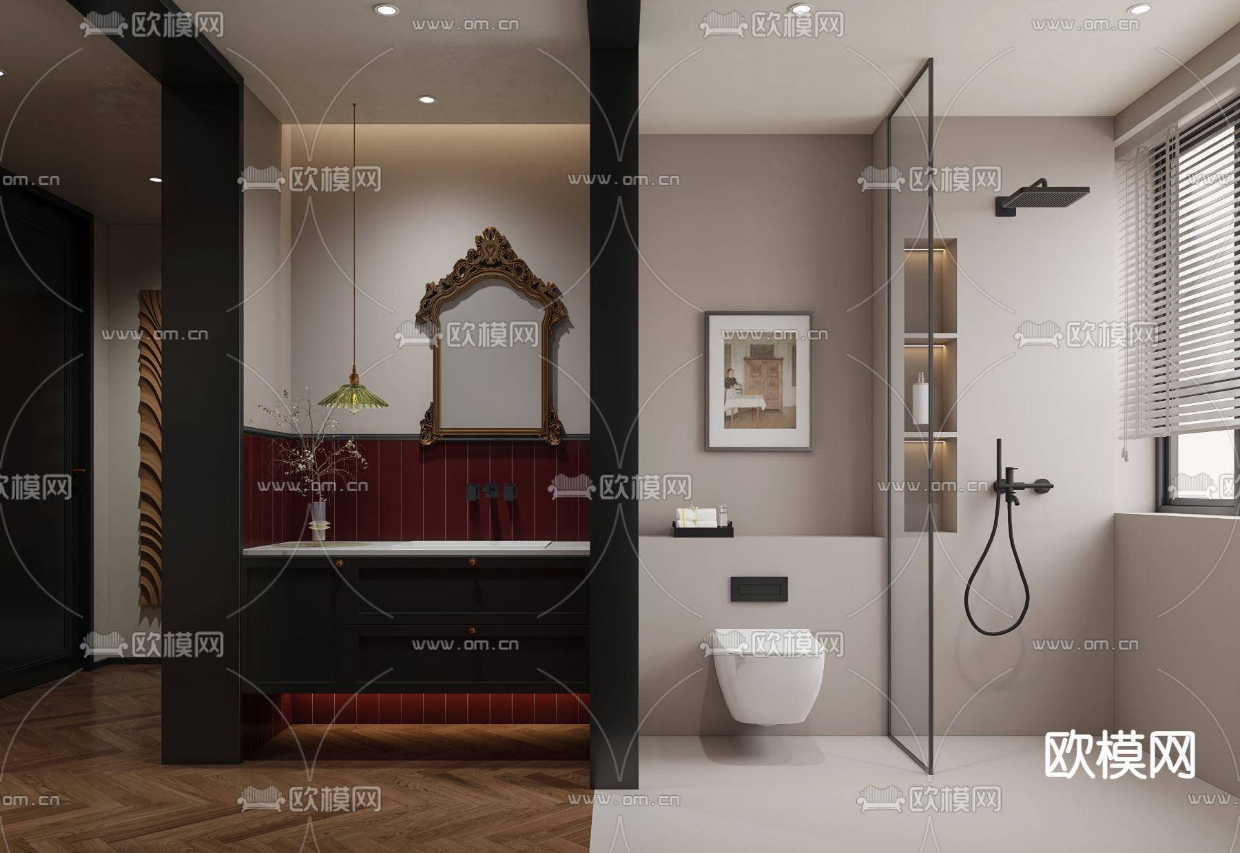 法式奶油风客厅餐厅3d模型下载（渲染图3）