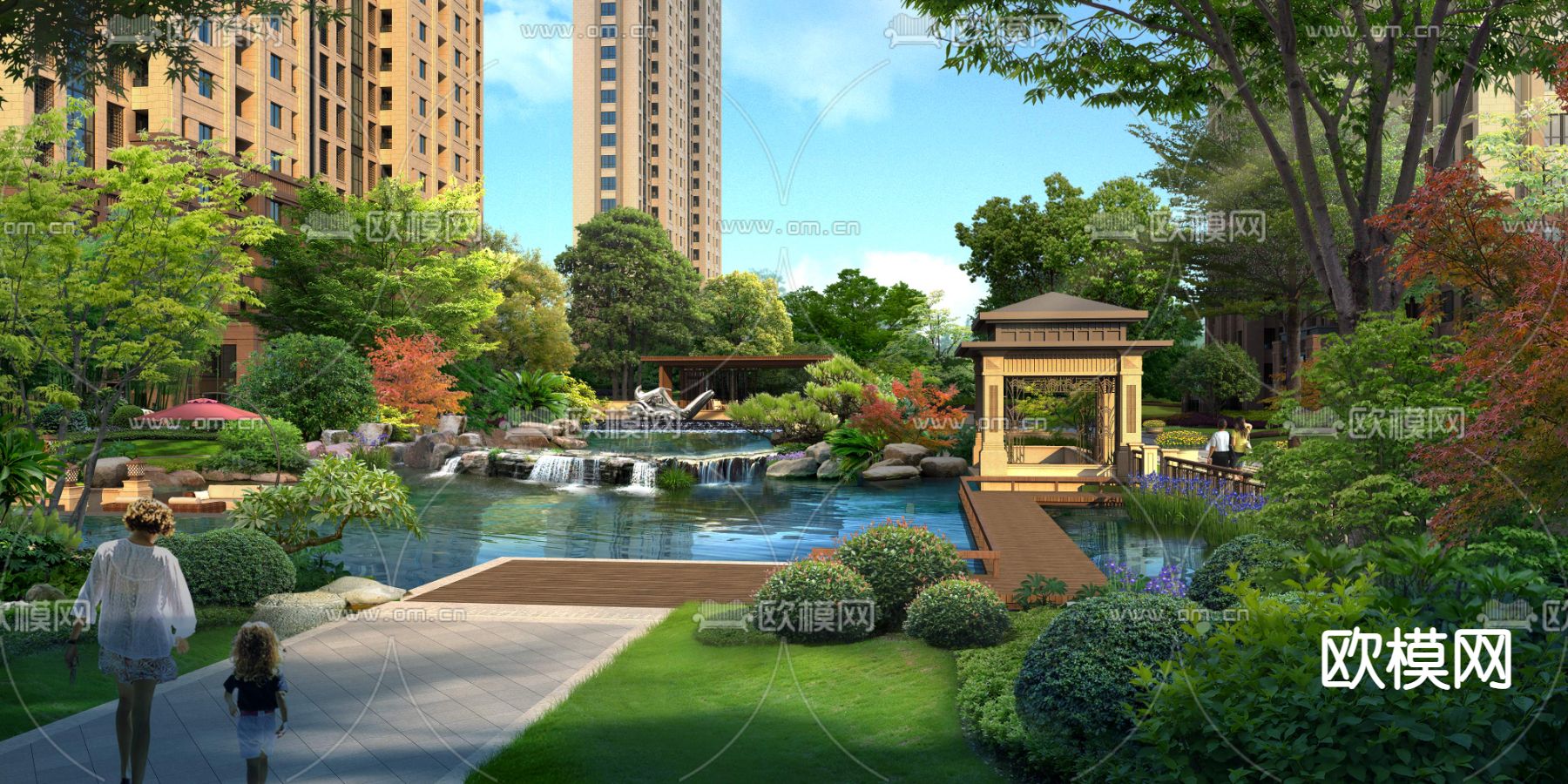 现代小区公园园林景观psd下载_ID12065788_3dmax免费模型-欧模网