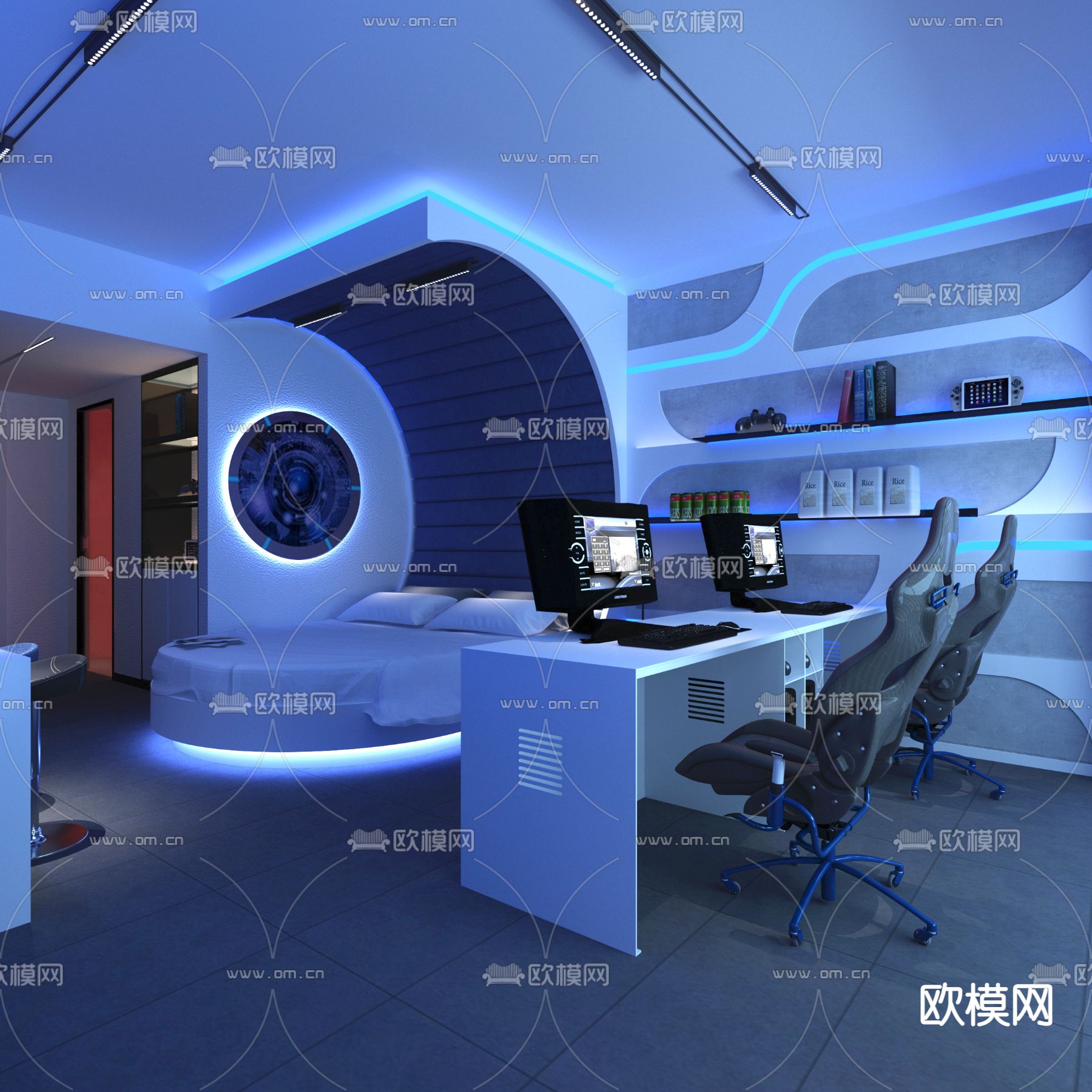 现代酒店游戏电竞客房3d模型下载