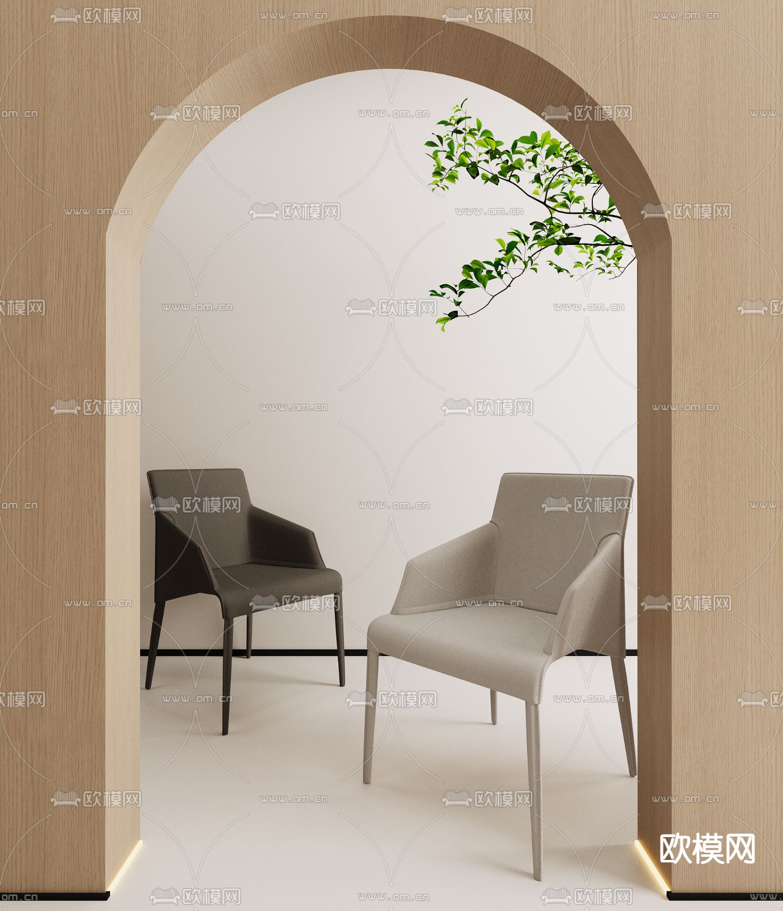 北欧黑白绒布单人椅子3d模型下载