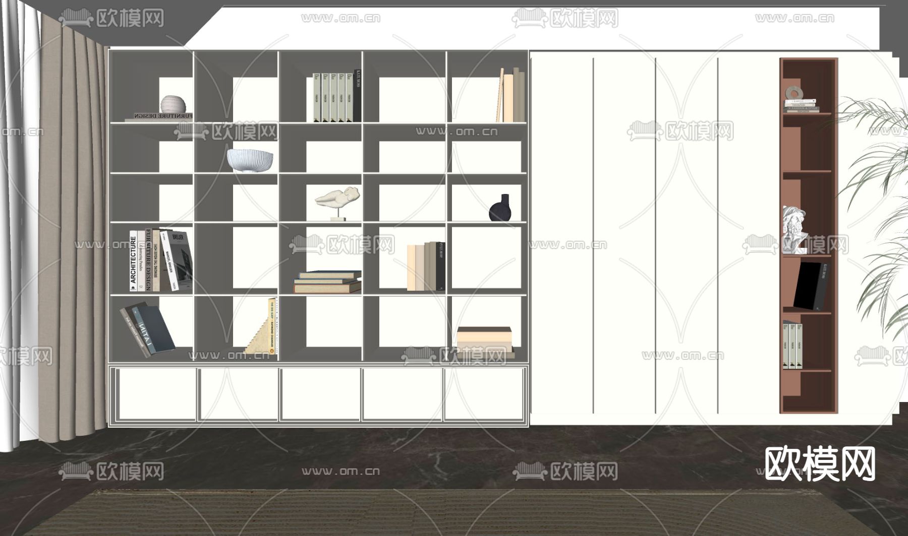 现代书柜su模型下载（渲染图2）