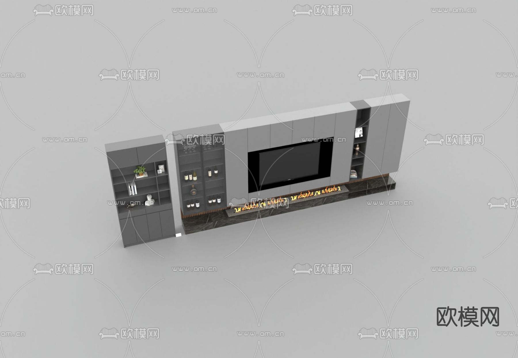 现代轻奢实木大理石背景墙电视柜免费3d模型下载