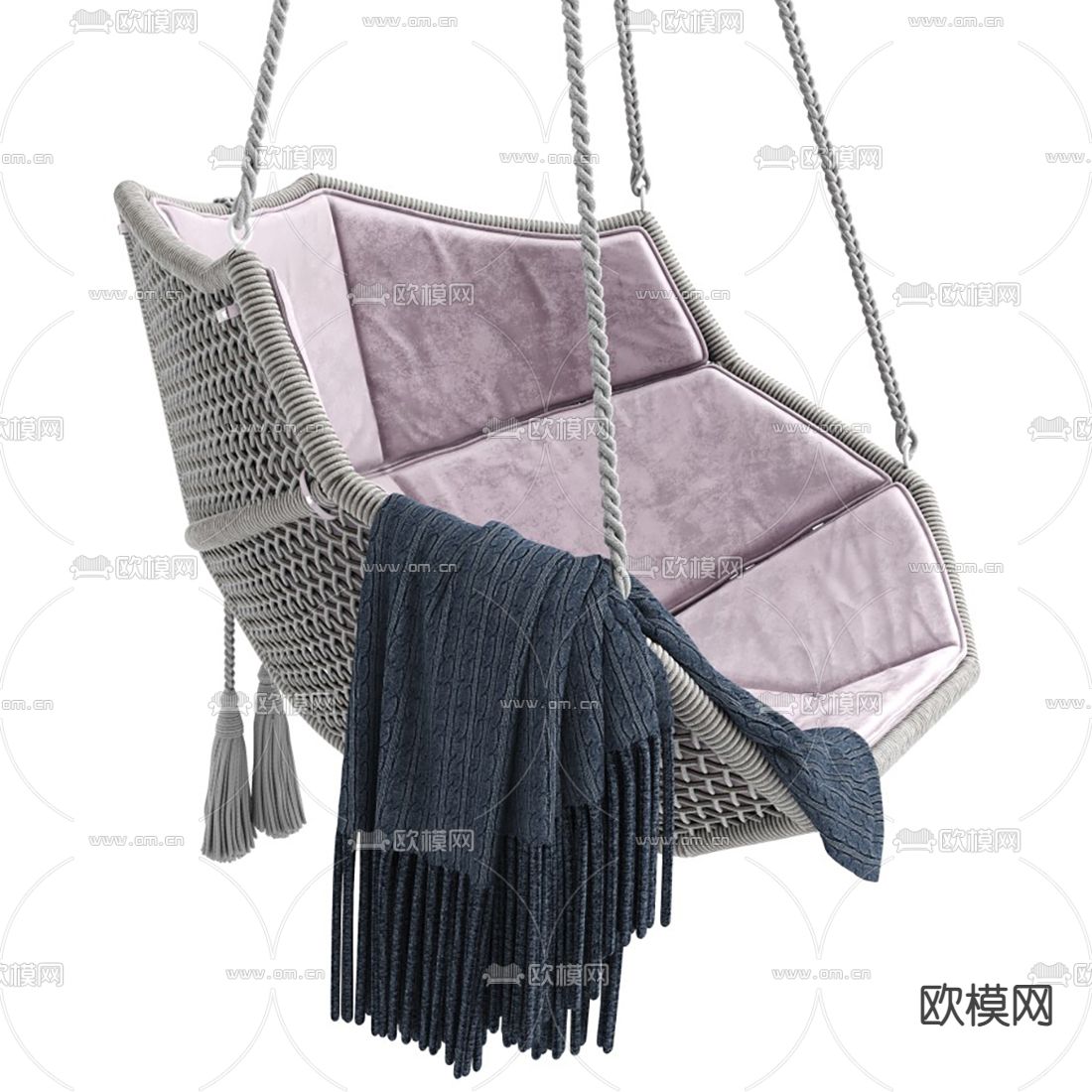 现代紫色布艺秋千吊椅3d模型下载