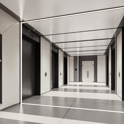  现代电梯间su模型 