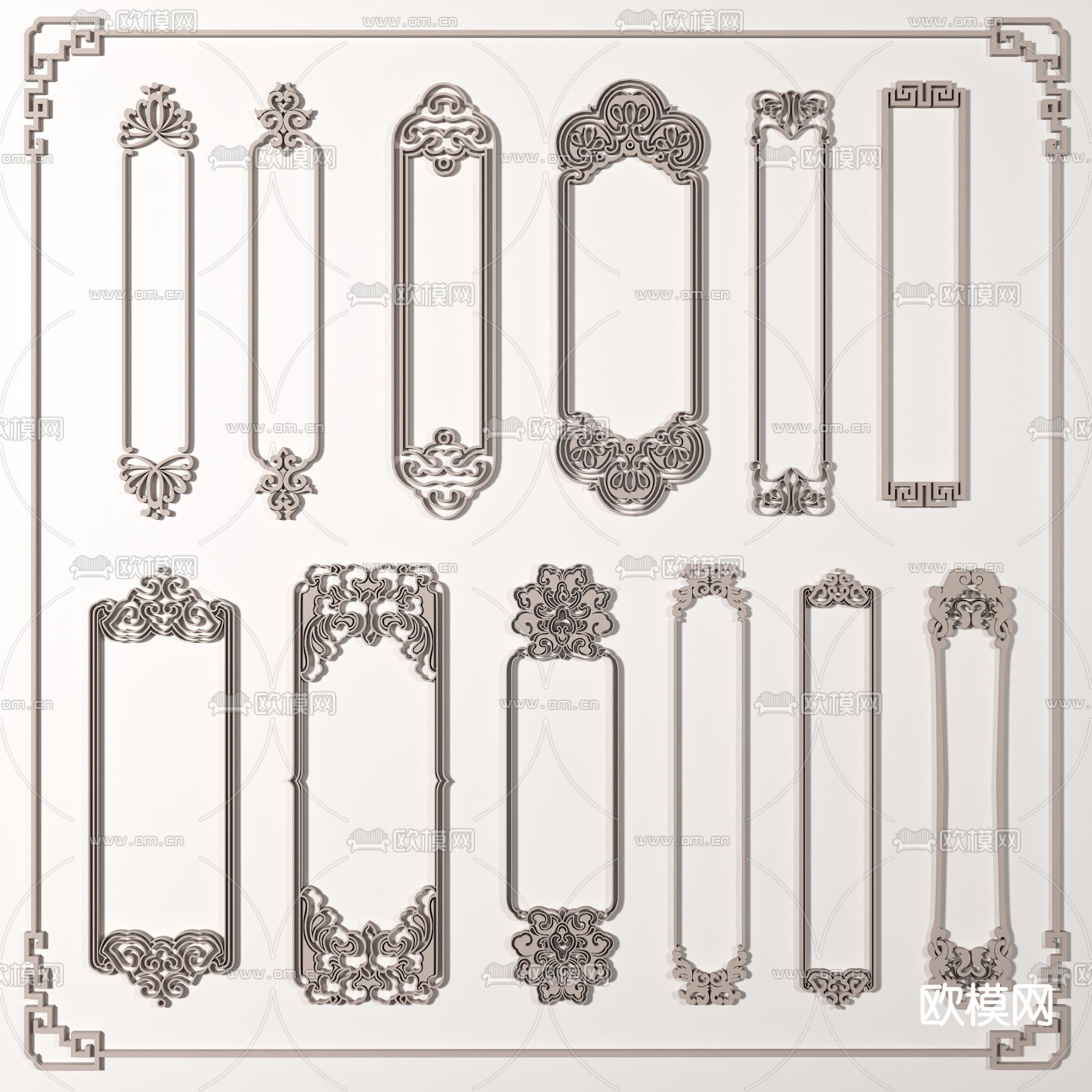 新中式石膏雕花线条3d模型下载