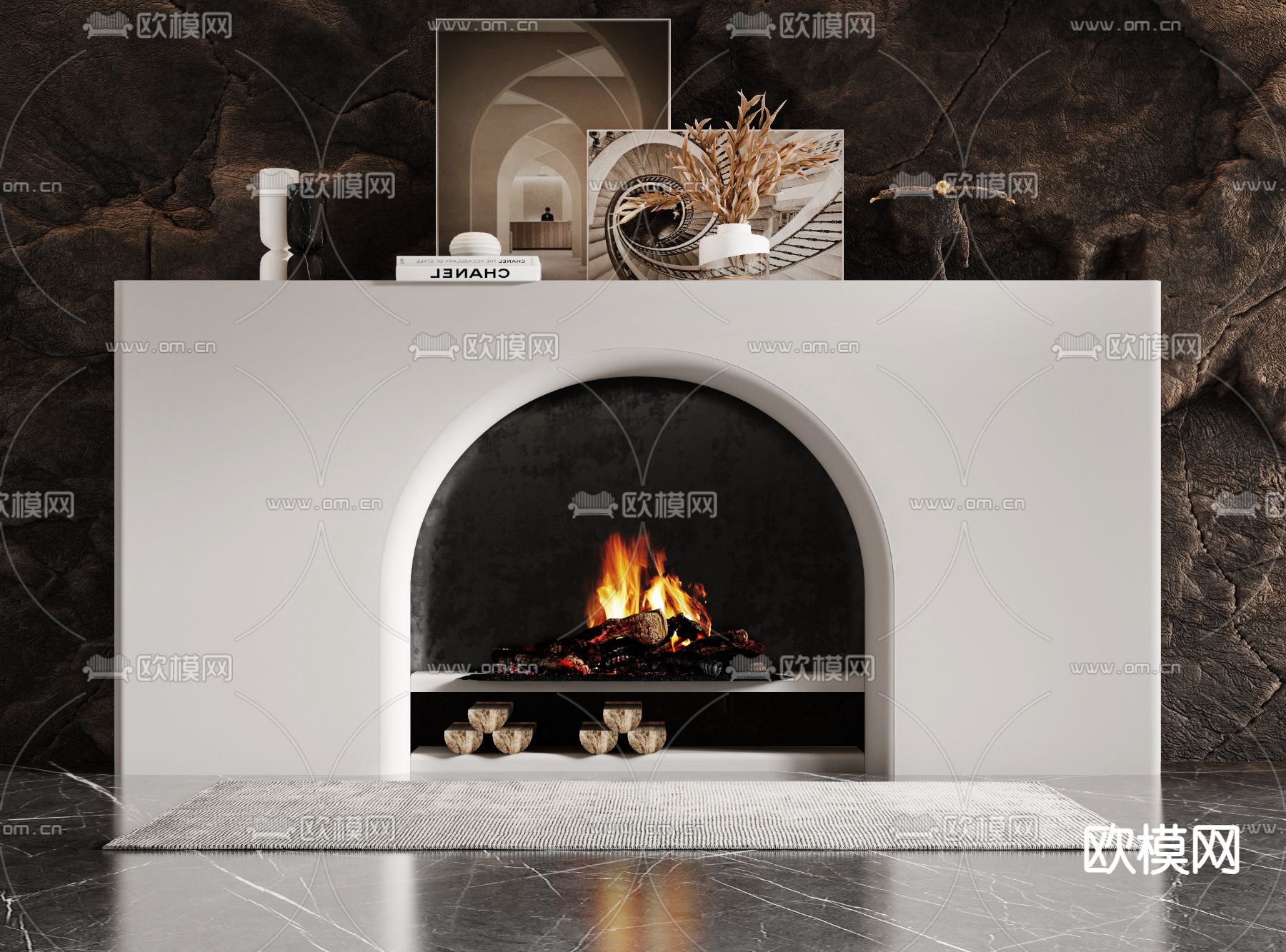 现代嵌入式壁炉3d模型下载