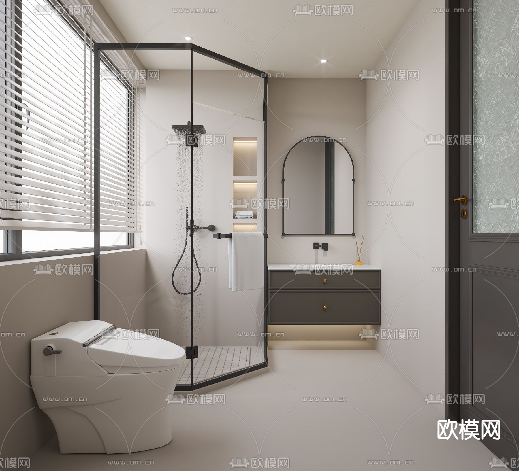 法式奶油风卧室卫生间书房3d模型下载（渲染图4）