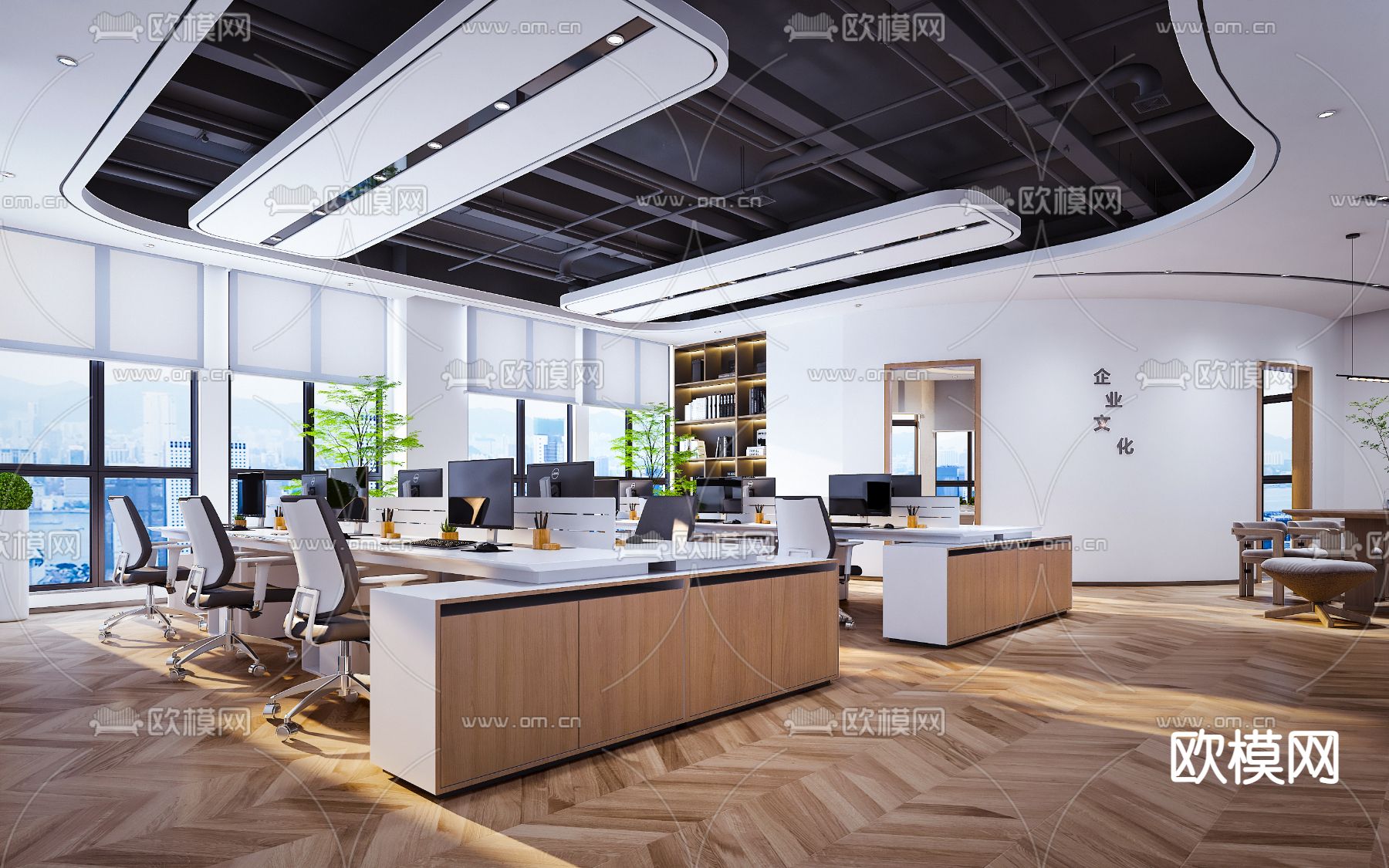 现代敞开式办公室会议室3d模型下载_ID12065023_3dmax免费模型-欧模网