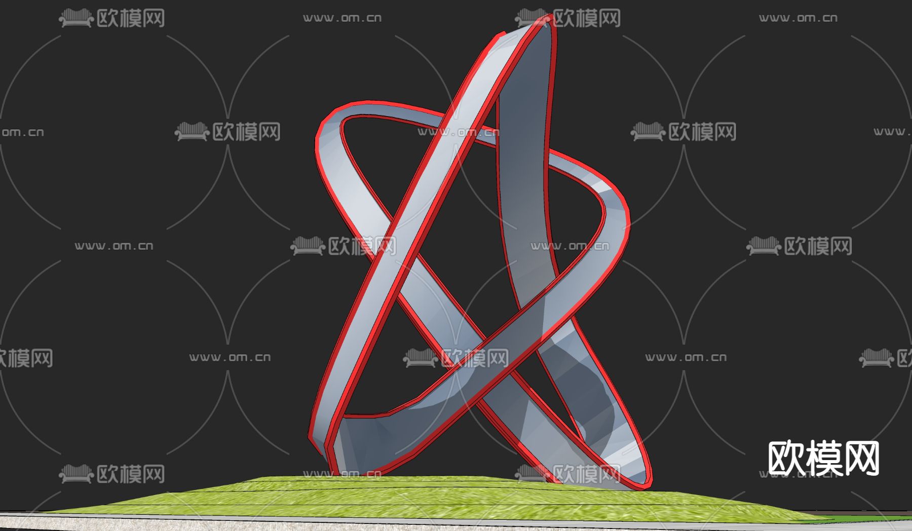 现代五星飘带雕塑小品su模型