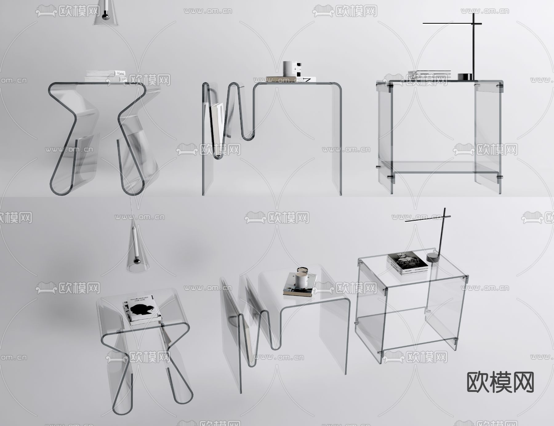 现代亚克力床头柜su模型下载（渲染图1）