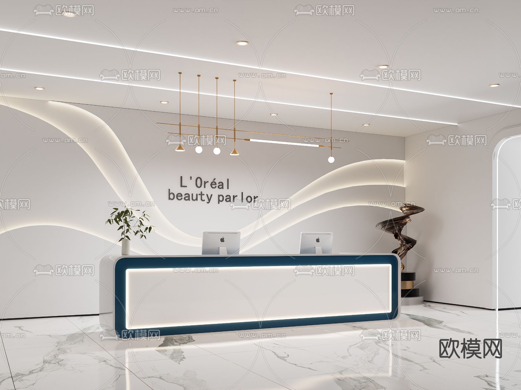 现代公司前台接待台3d模型下载