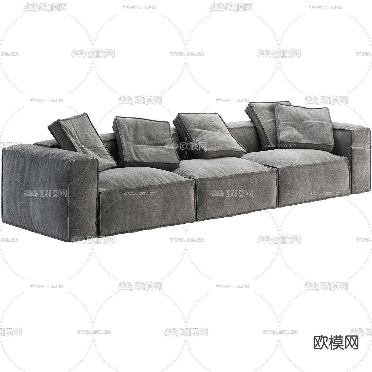 现代灰色软体多人沙发3d模型下载_ID12064373_3dmax免费模型-欧模网