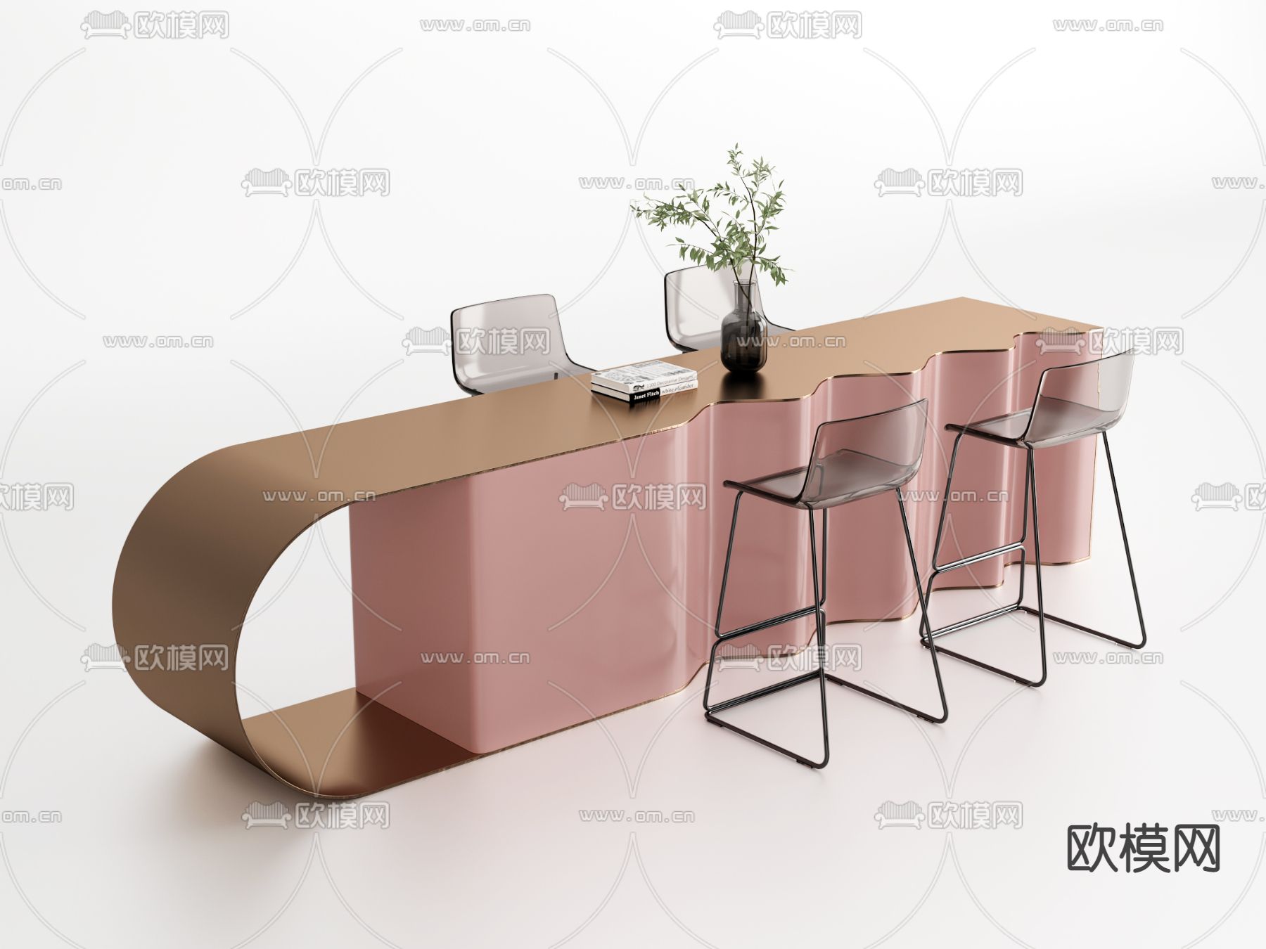 现代金属吧台吧台椅3d模型下载