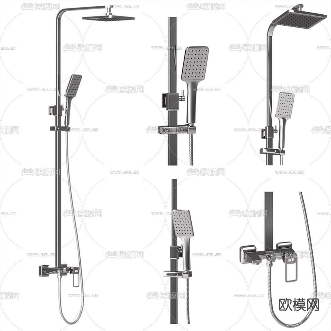 现代不锈钢淋浴花洒3d模型下载