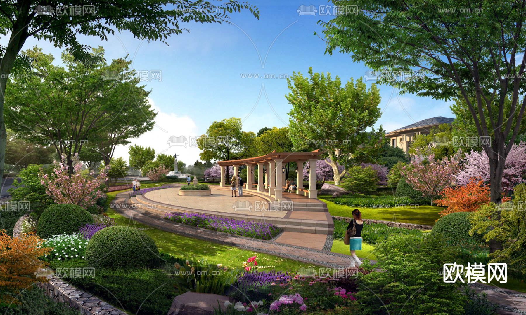 现代庭院公园园林景观psd下载_ID12064153_3dmax免费模型-欧模网