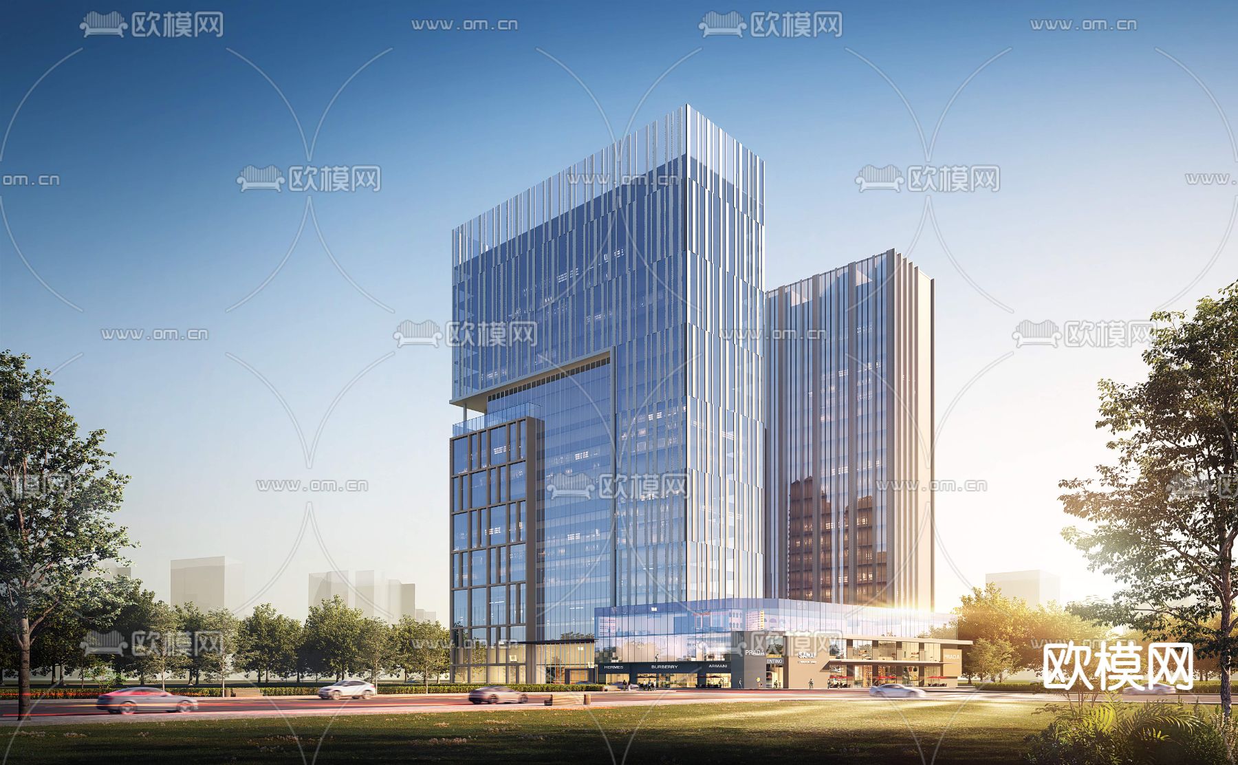 现代办公楼建筑外观景观psd下载