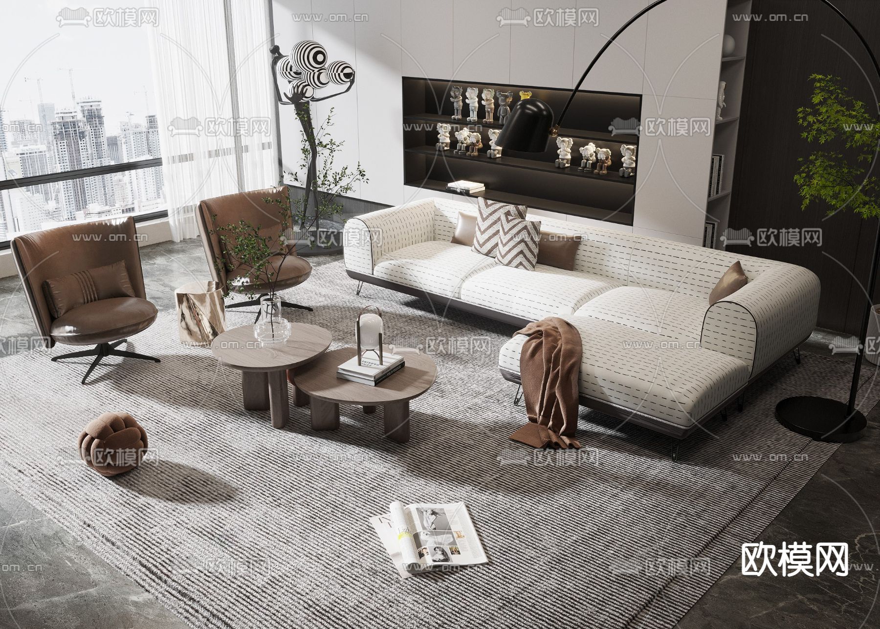 现代转角组合沙发3d模型下载