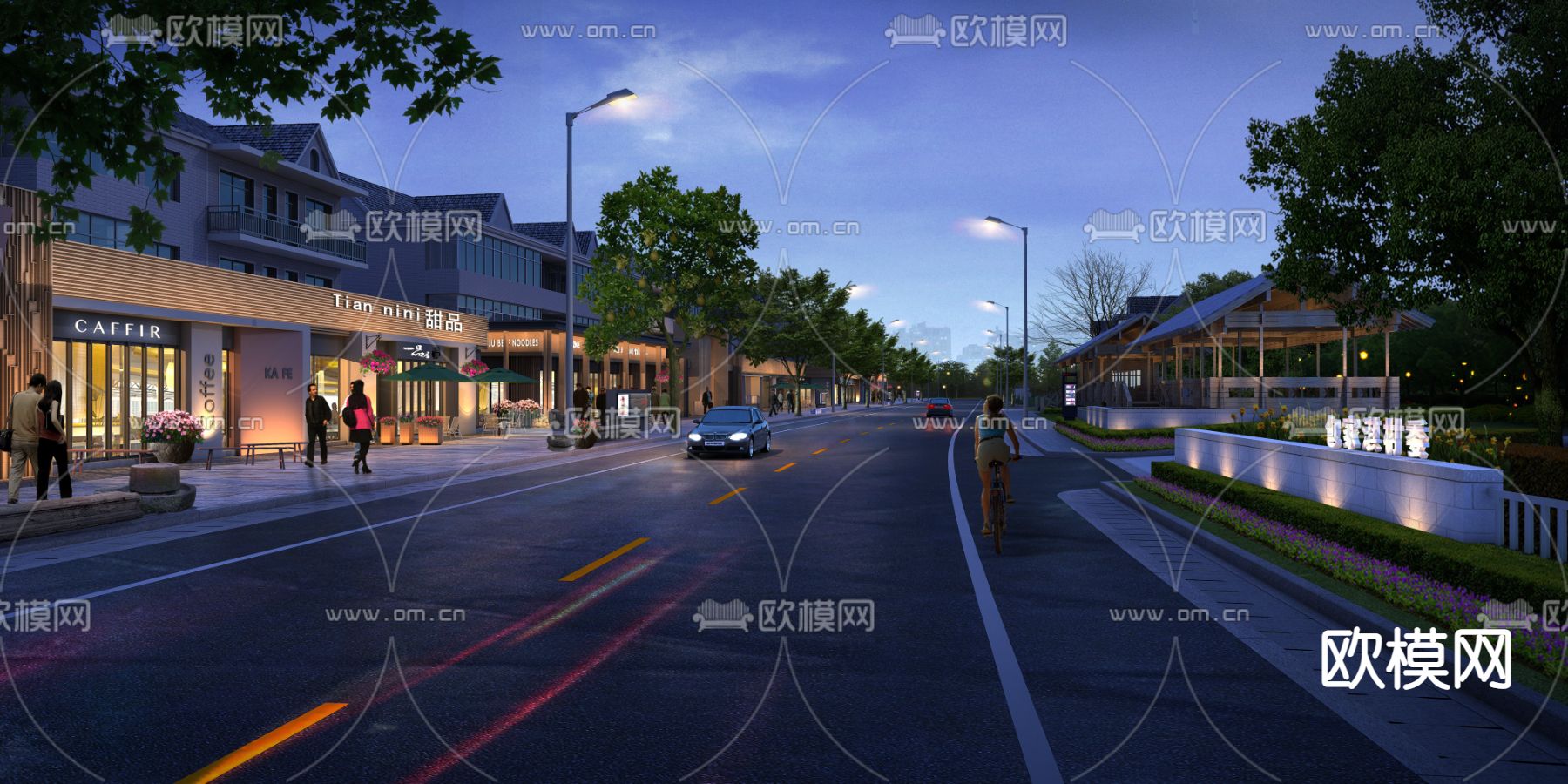 新中式道路桥梁夜景景观psd下载