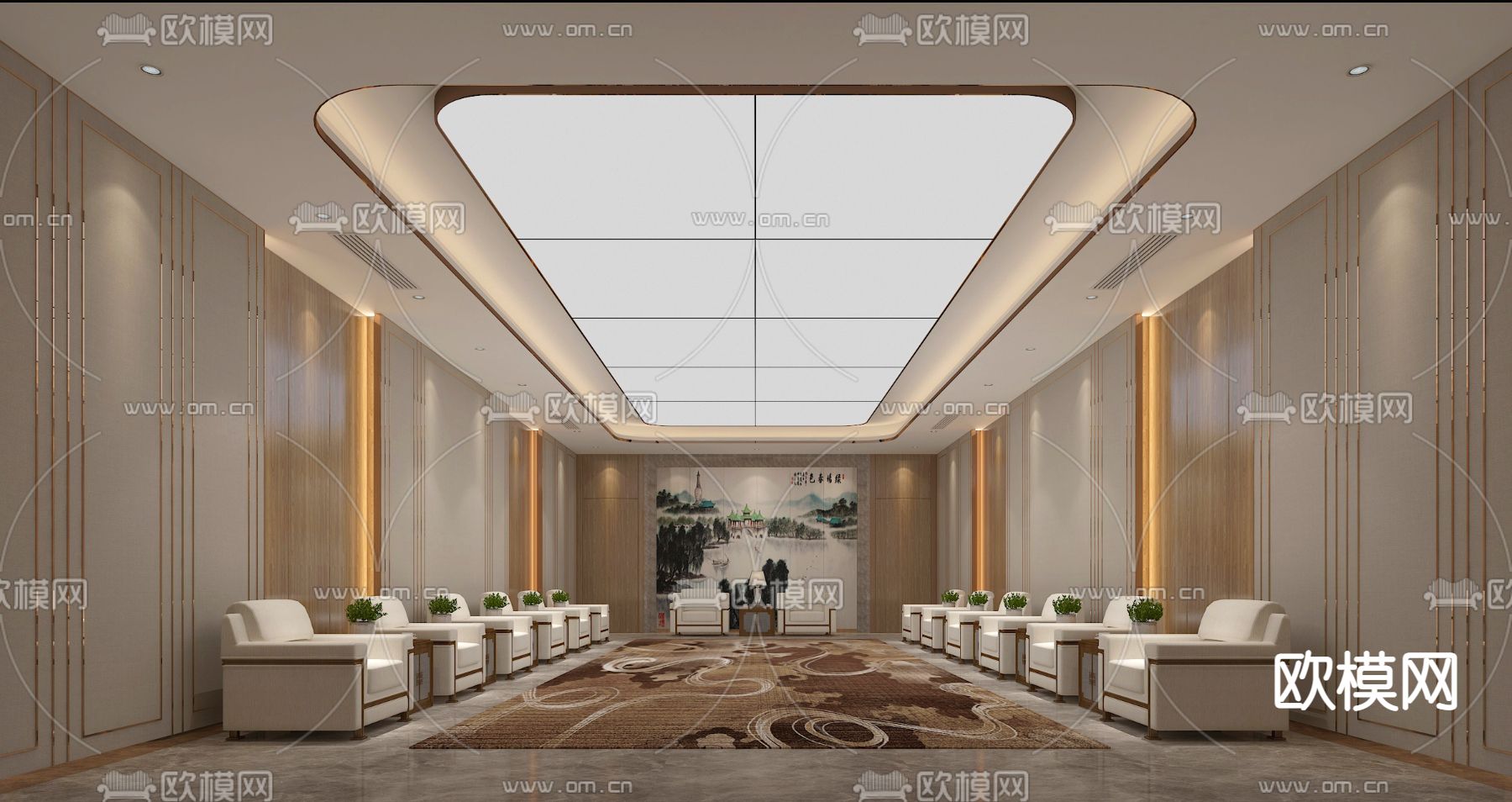 新中式贵宾室接待室会议室3D模型下载