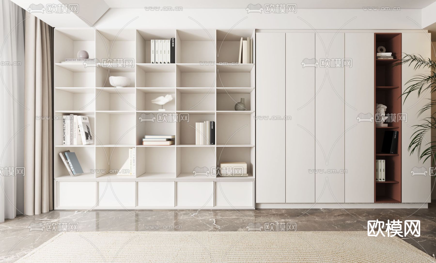 现代书柜su模型下载（渲染图1）