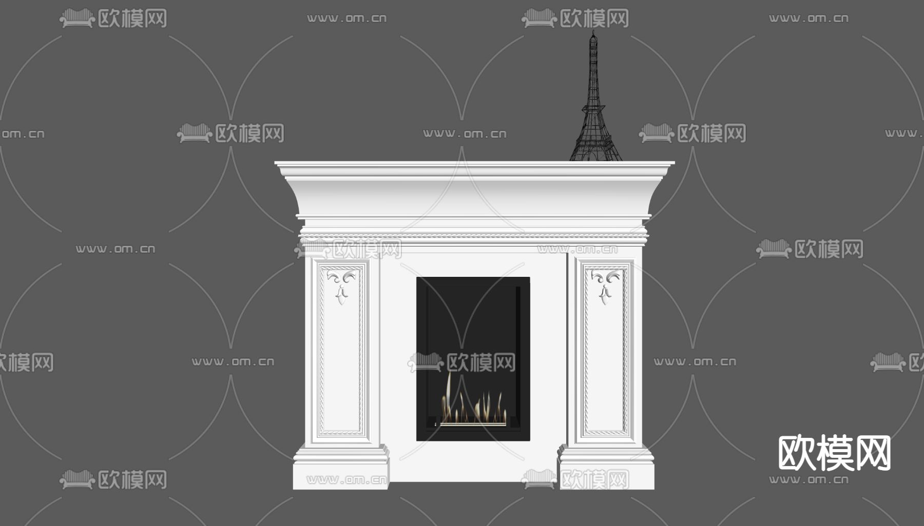 简欧壁炉su模型下载（渲染图1）