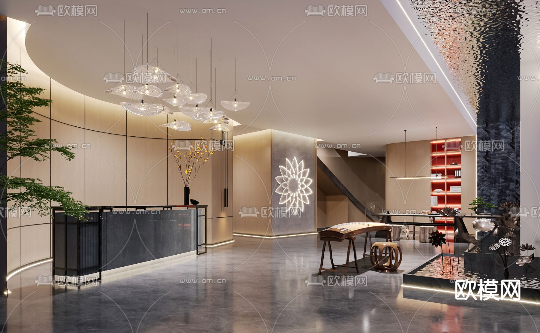 新中式美容院会所大厅3d模型下载