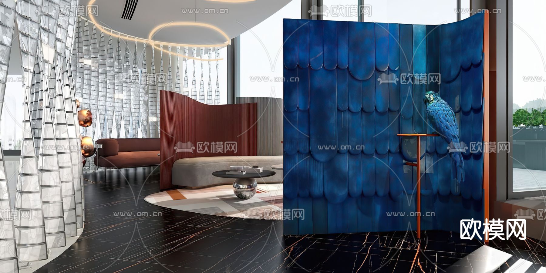 现代酒店大堂卡座休息区3d模型