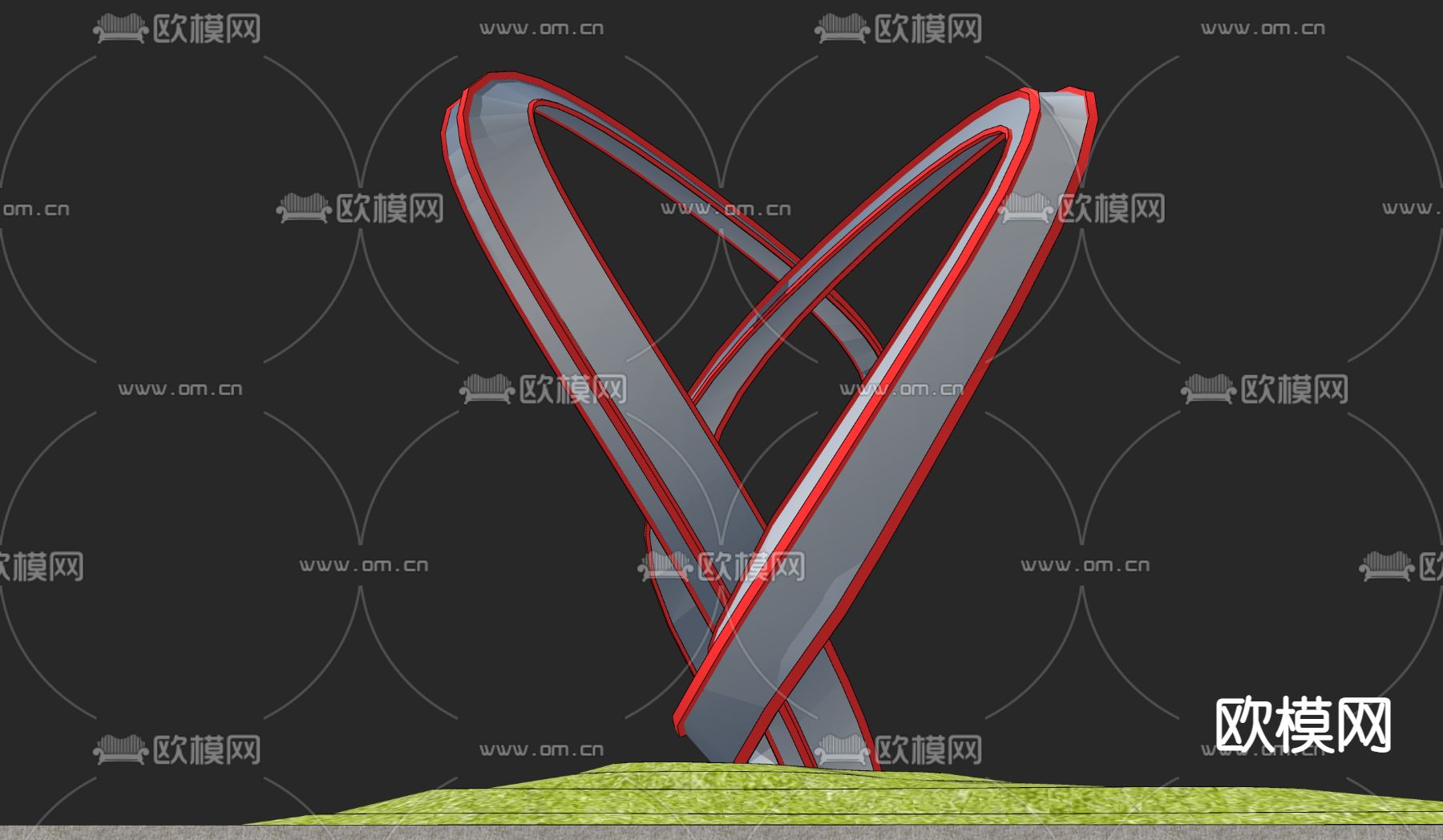 现代五星飘带雕塑小品su模型