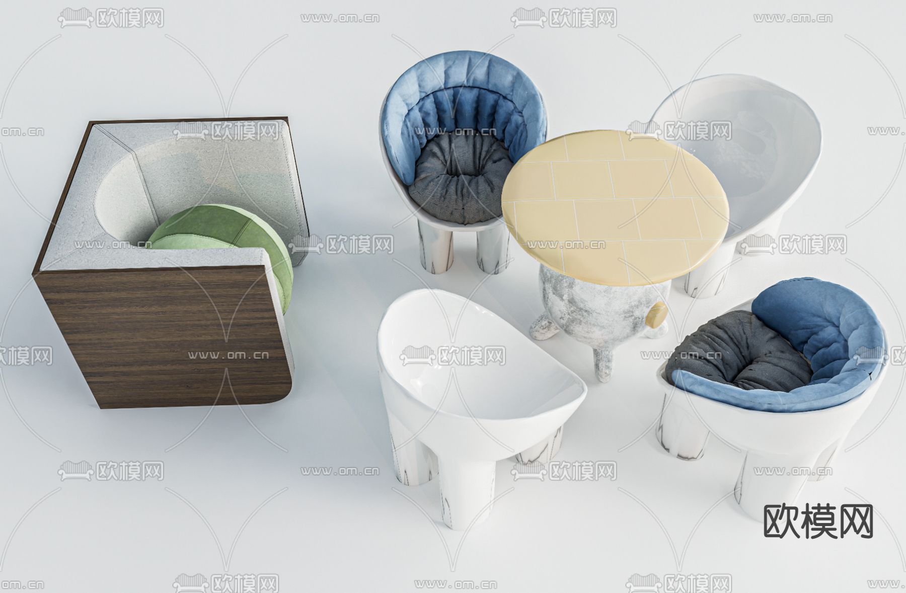 现代儿童桌椅su模型下载（渲染图1）