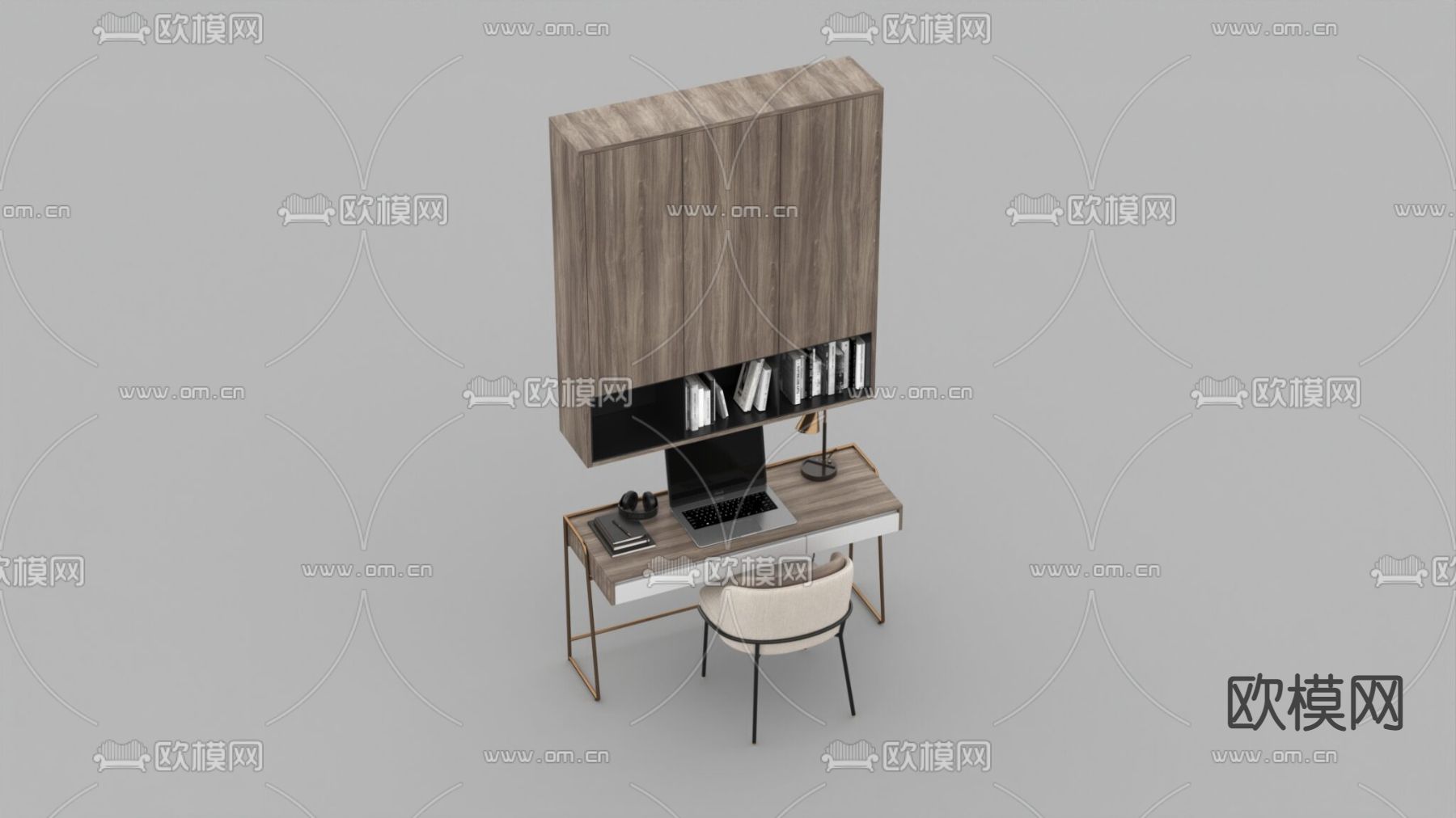 北欧简约实木不锈钢书桌椅免费3d模型