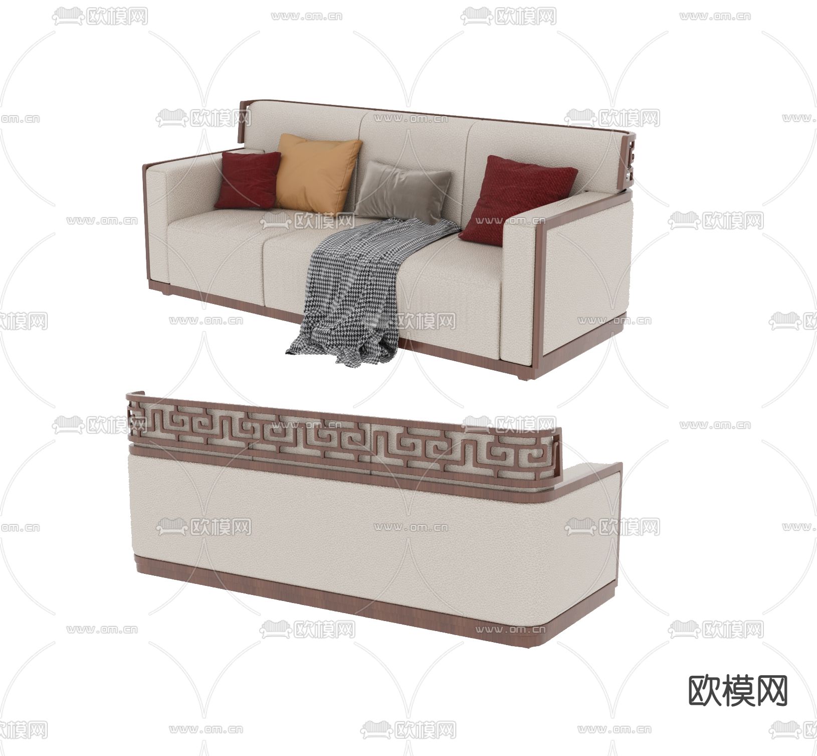 新中式皮革双人沙发3d模型下载