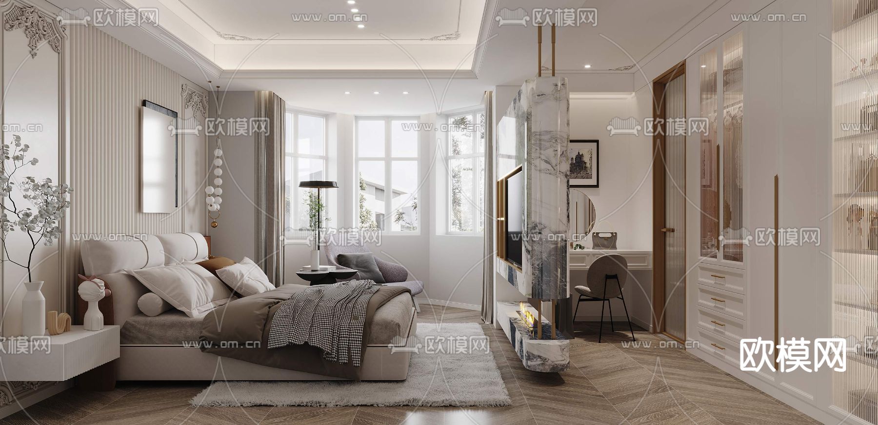 法式轻奢卧室主人房3d模型下载
