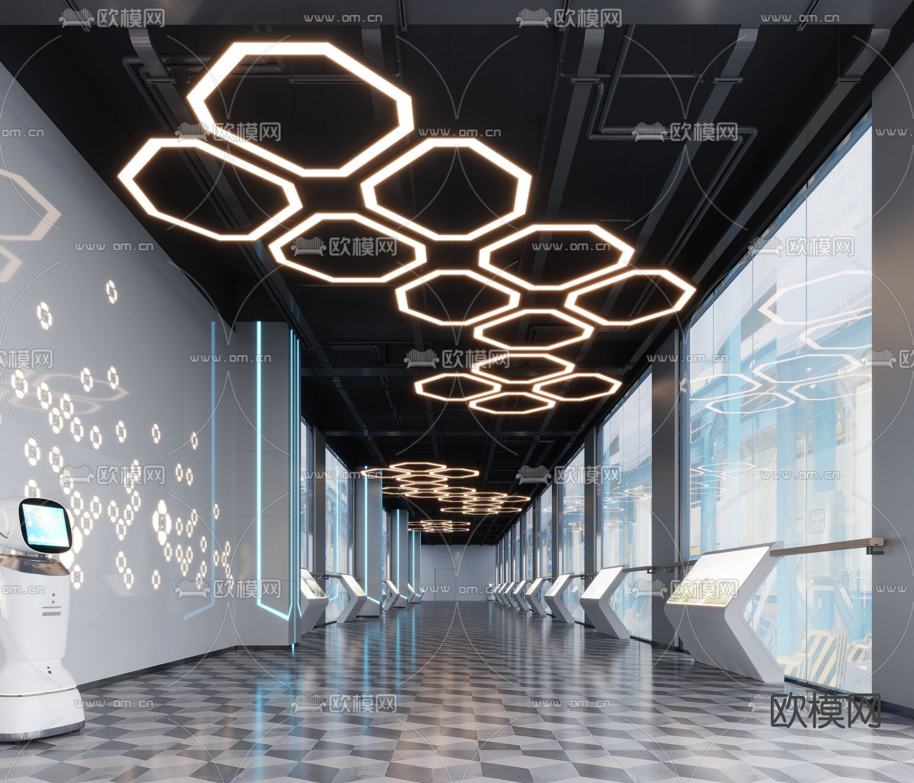 现代展厅走廊3d模型下载_ID12060757_3dmax免费模型-欧模网