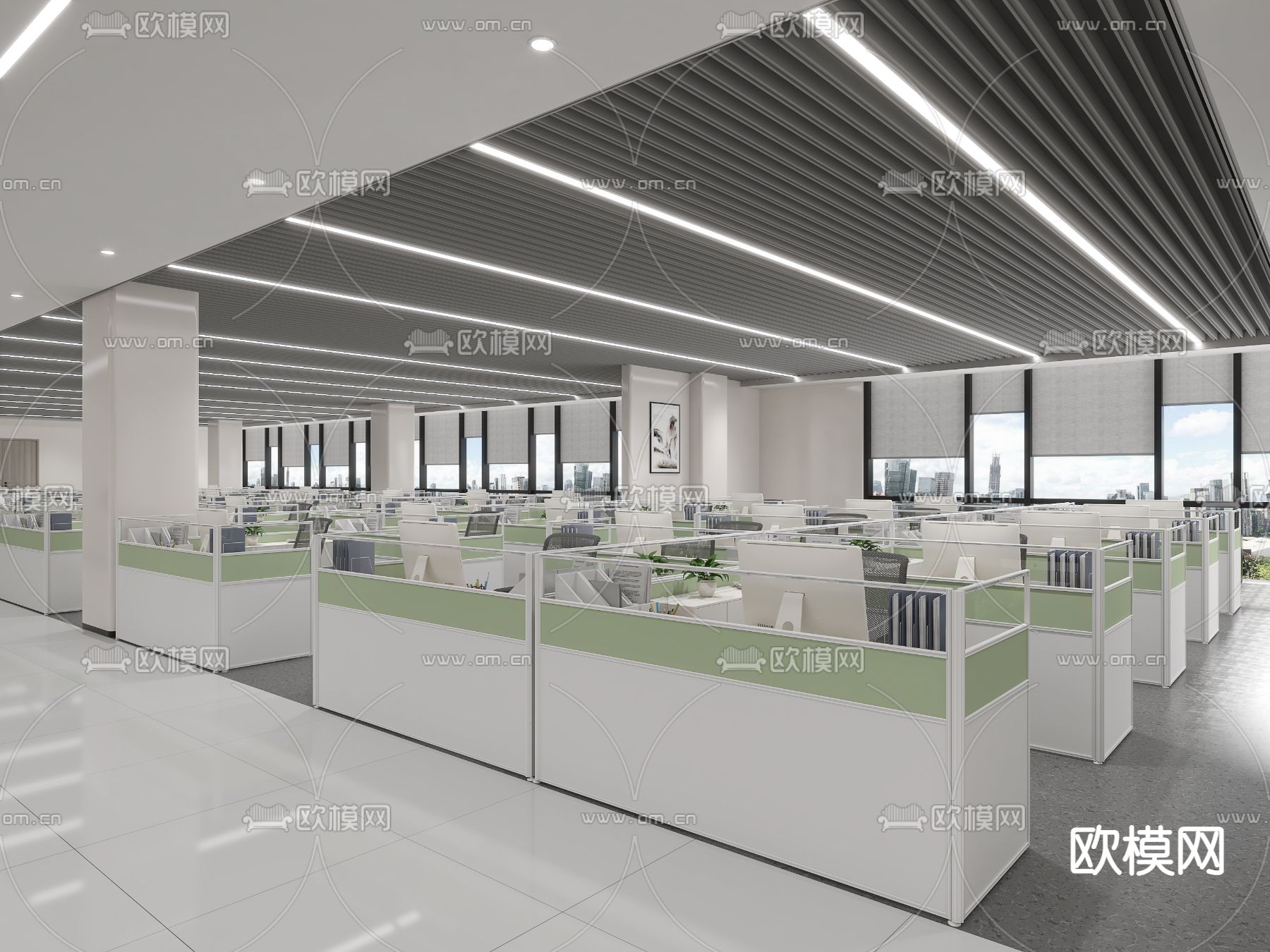 现代敞开式办公区3d模型下载_ID12061116_3dmax免费模型-欧模网