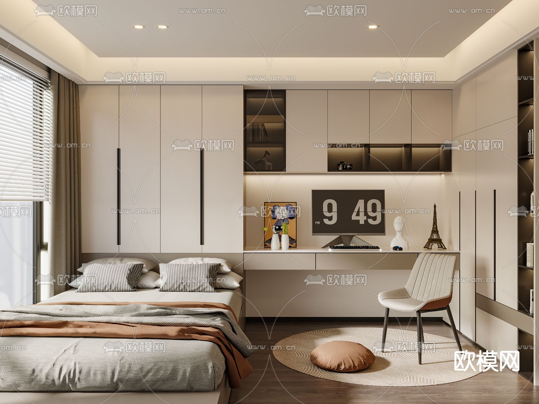 奶油风榻榻米卧室3d模型下载