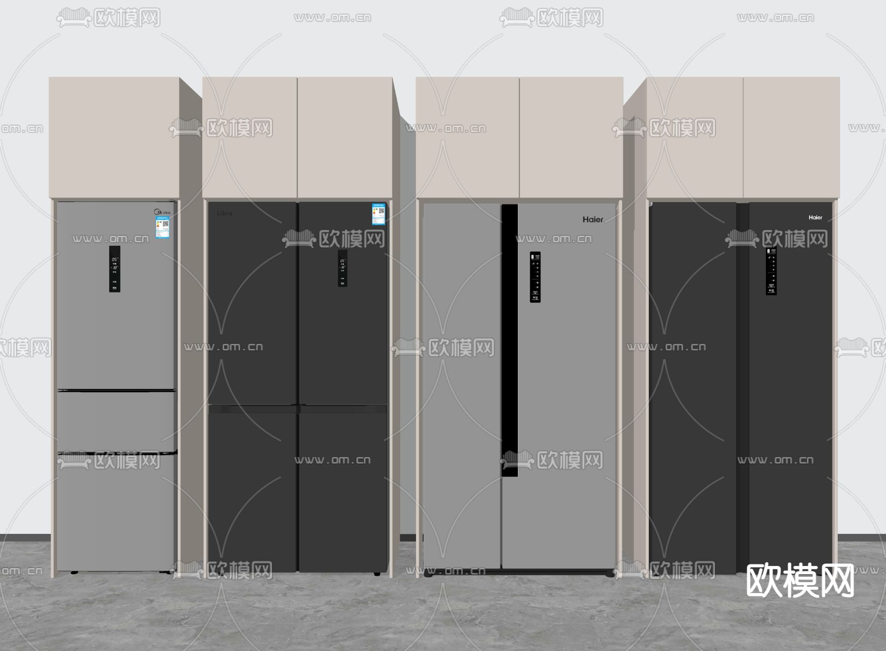 现代冰箱双开门冰箱su模型下载（渲染图2）