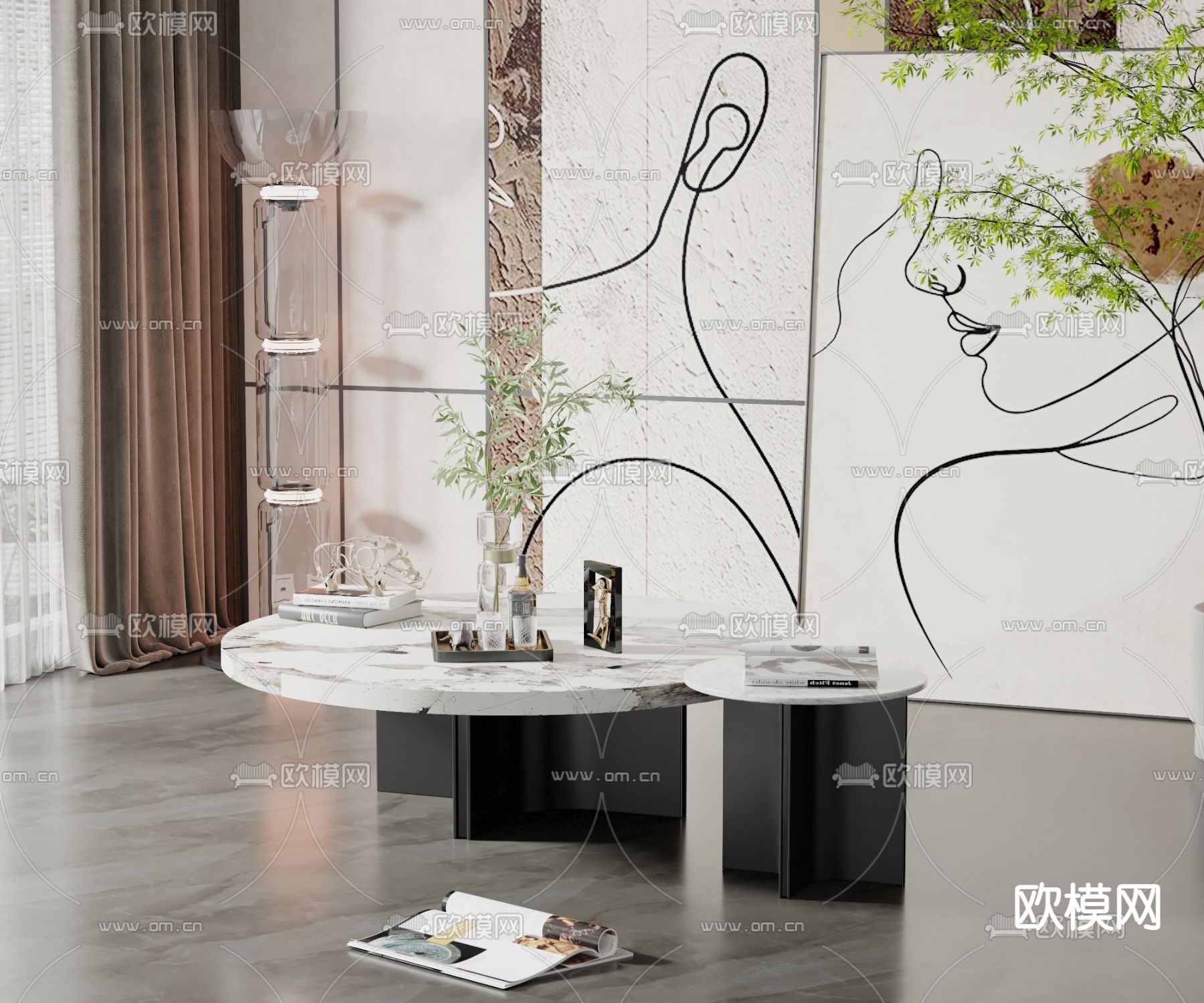 现代大理石子母茶几3d模型下载
