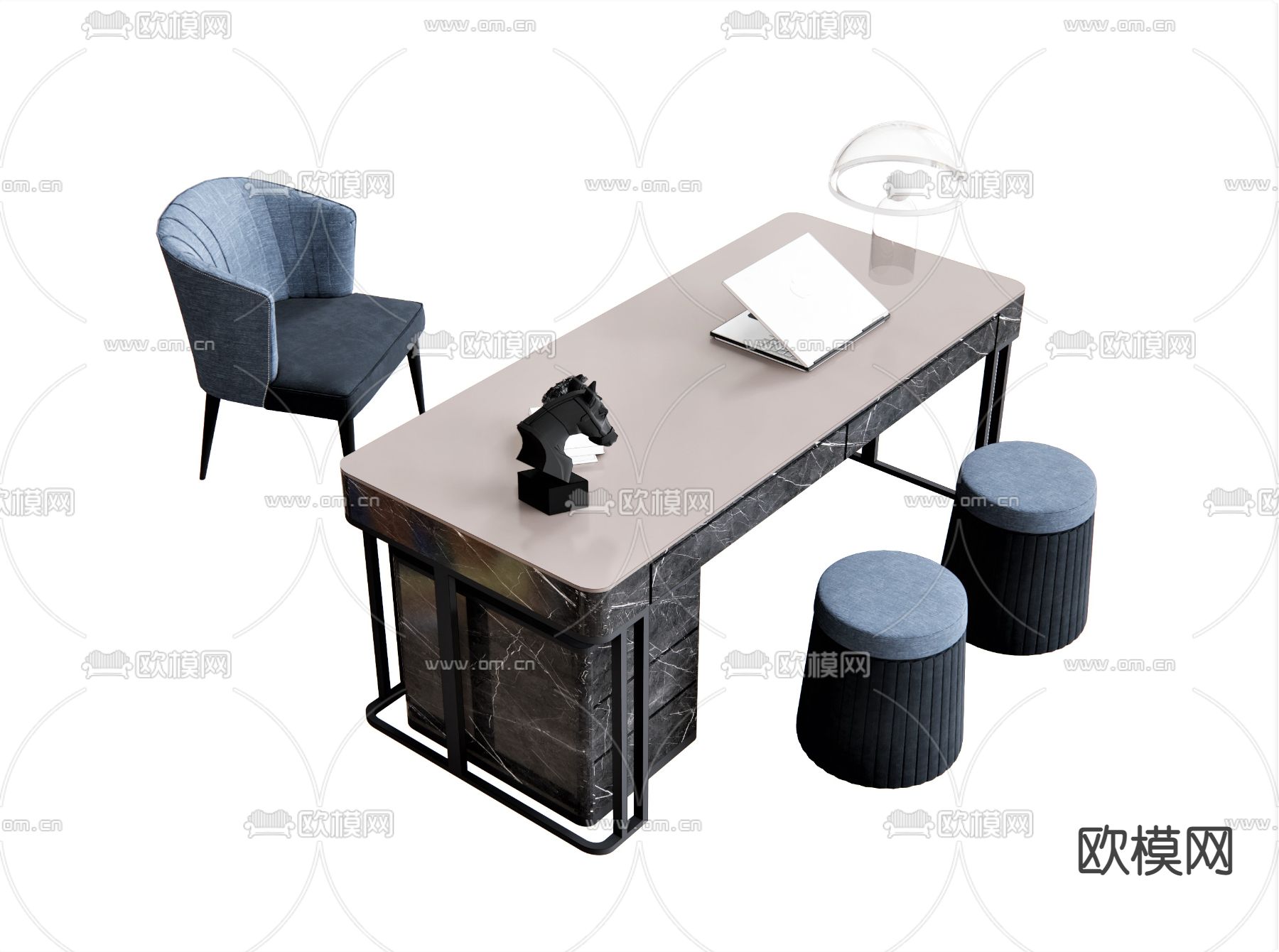 北欧班台办公桌椅su模型下载（渲染图1）