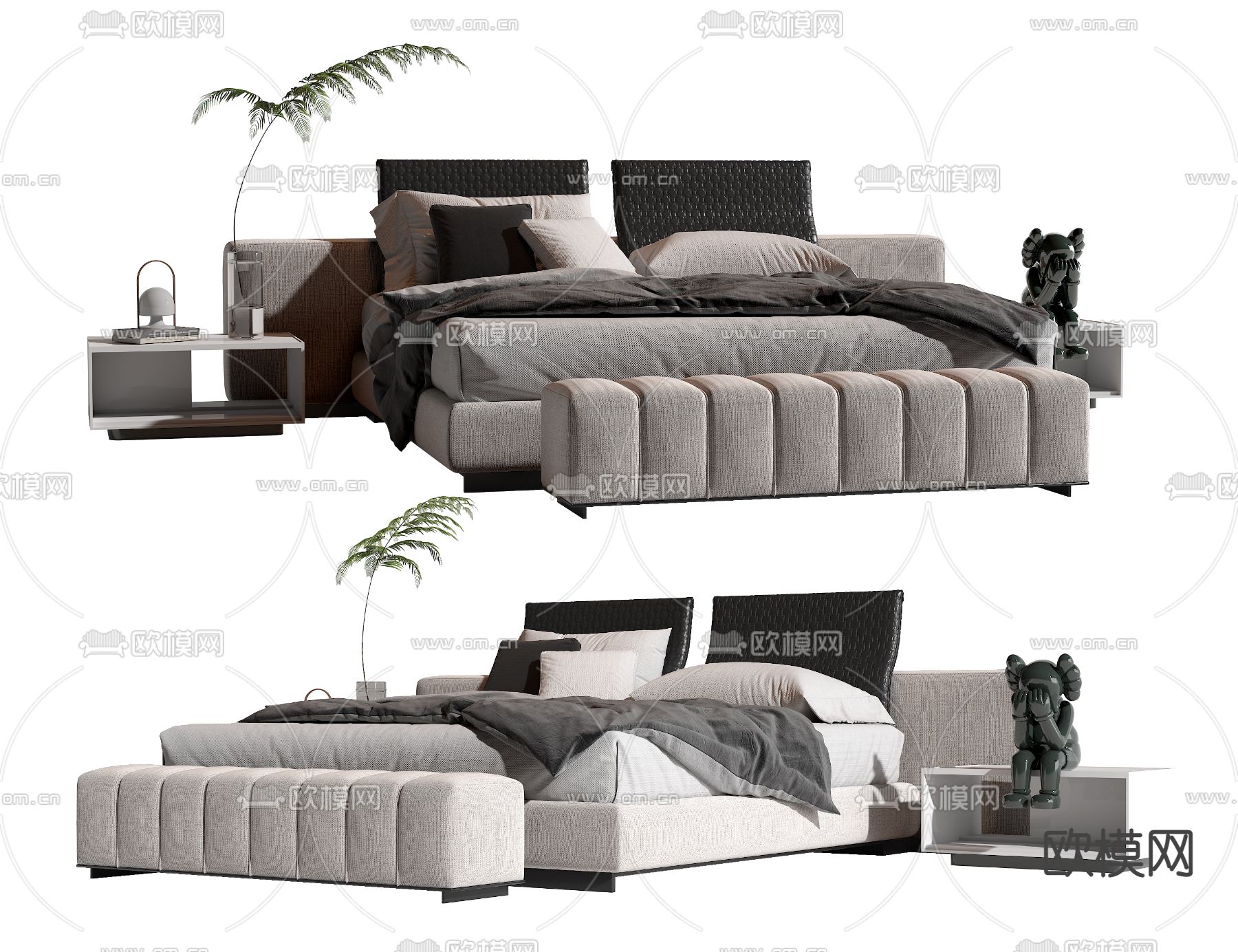 Minotti 现代布艺双人床3d模型下载