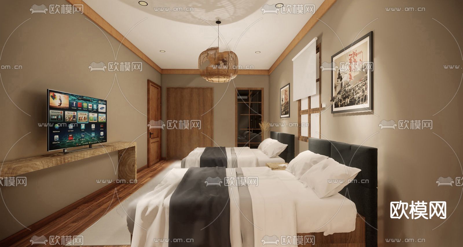 自然风农家乐民宿su模型下载（渲染图1）