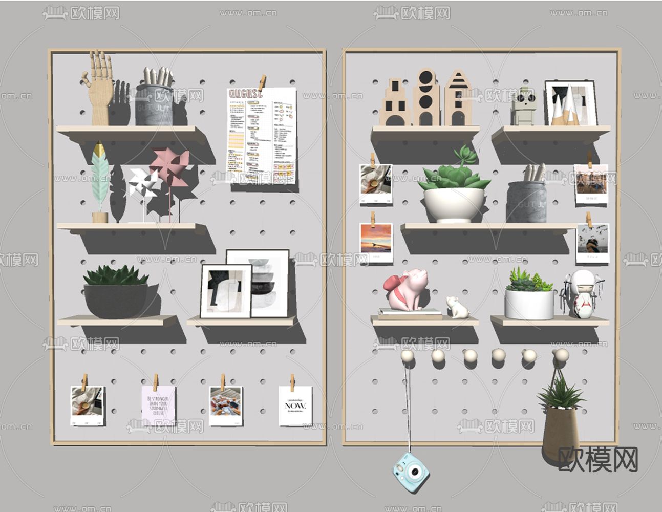 北欧洞洞板置物架su模型下载（渲染图2）