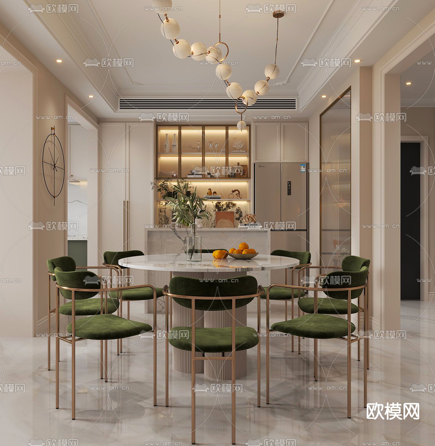 法式奶油风客厅餐厅3d模型