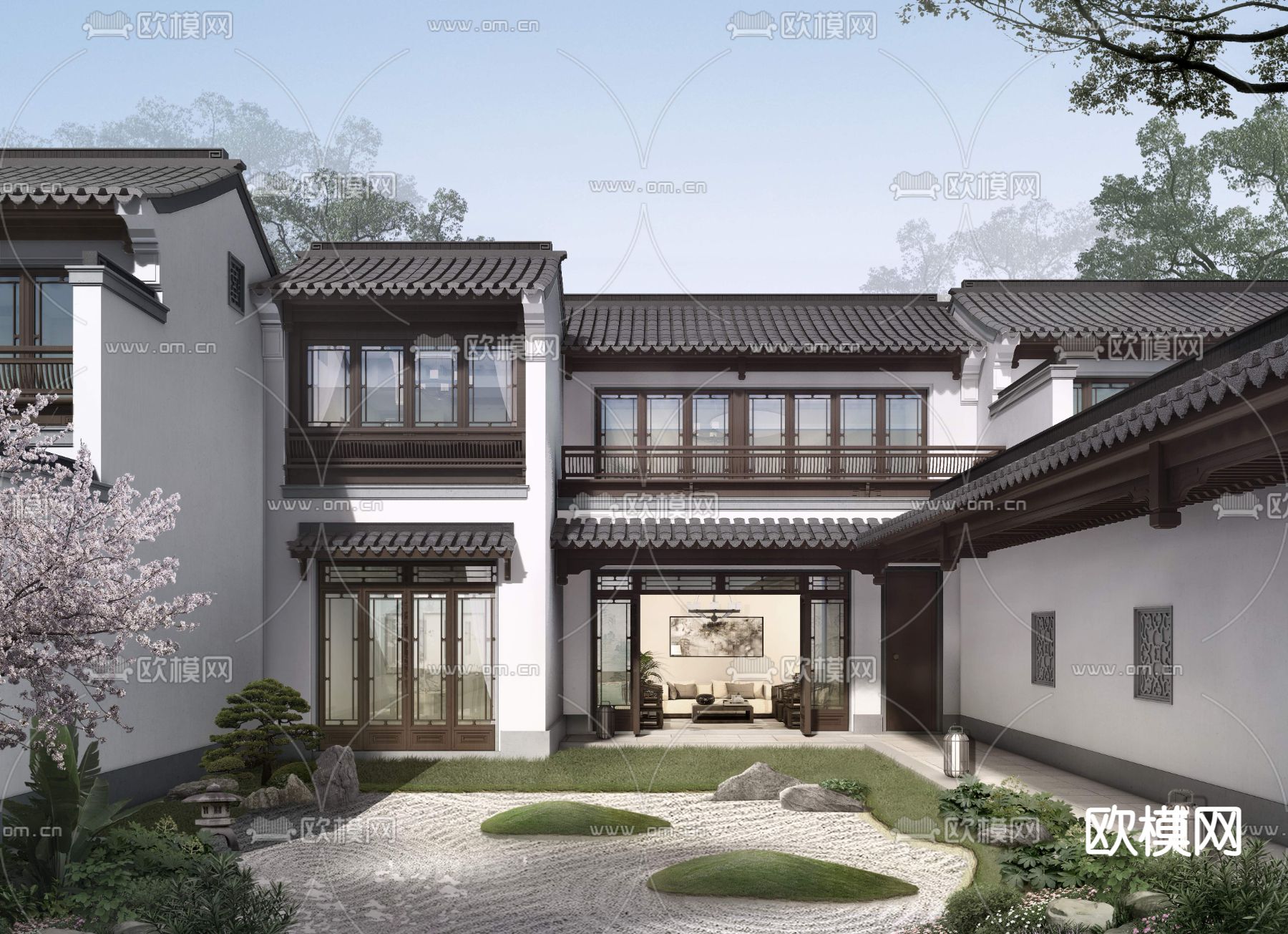 新中式庭院花园园林景观psd下载