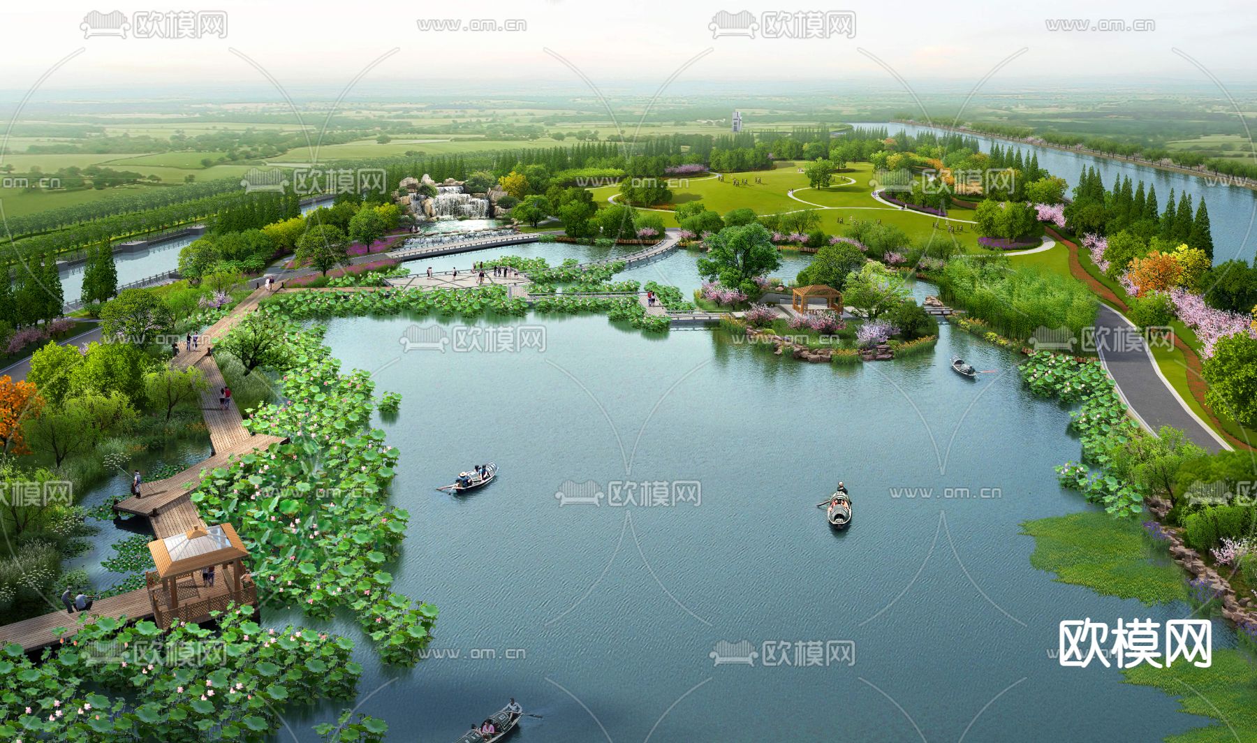 现代湿地园林景观psd下载